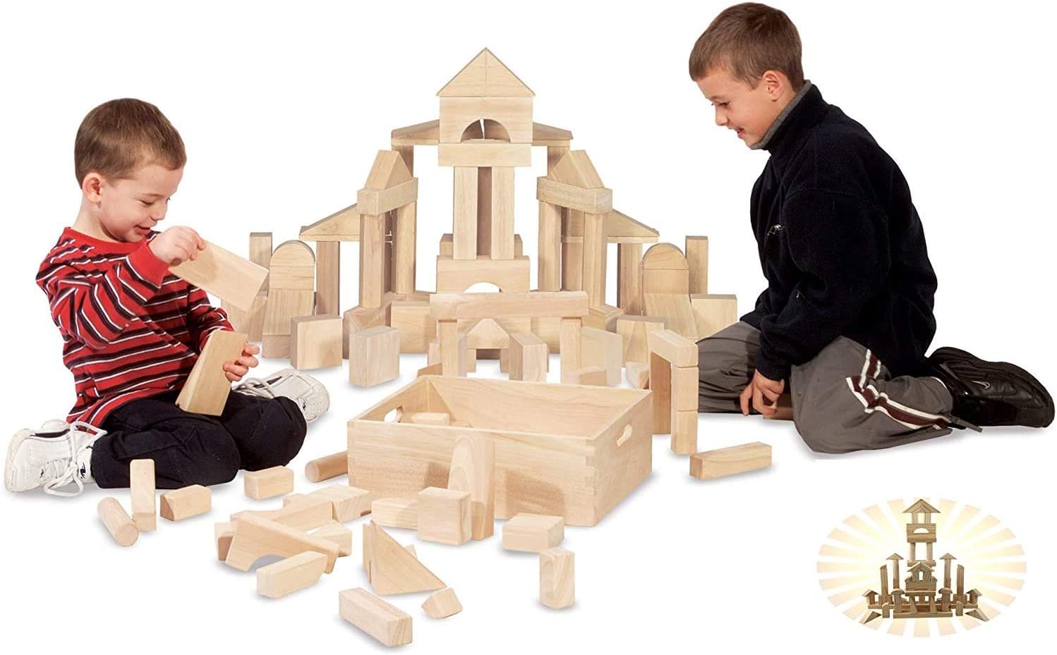 MOD Complete Extra Large Size - 64 Piece Set Children's Wood Building Blocks with Solid Wooden Storage Tray Holder- Made from Solid Organic BPA-Free Natural New Zealand Pinewood STEM Toys Pack of 2