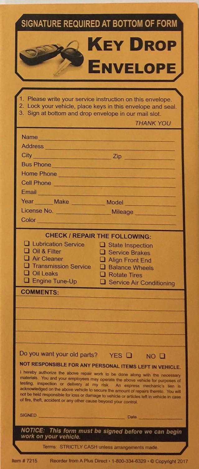 Key Drop Envelope #7215 - 500 Qty. (P1) Pack of 2