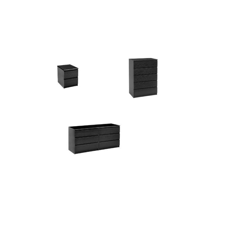 Tvilum Scottsdale 3 Piece Set Nightstand and Dressers in Black Woodgrain - 1950007-PKG