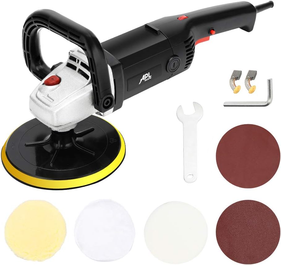 APLMAN Buffer Polisher, 7 Inch Buffer Polisher for Car with 5 Polishing Pads,6 Variable Speed Detachable Handle, Ideal for Marble Slab Wood Polishing Rust Removal Sanding and Waxing Pack of 2