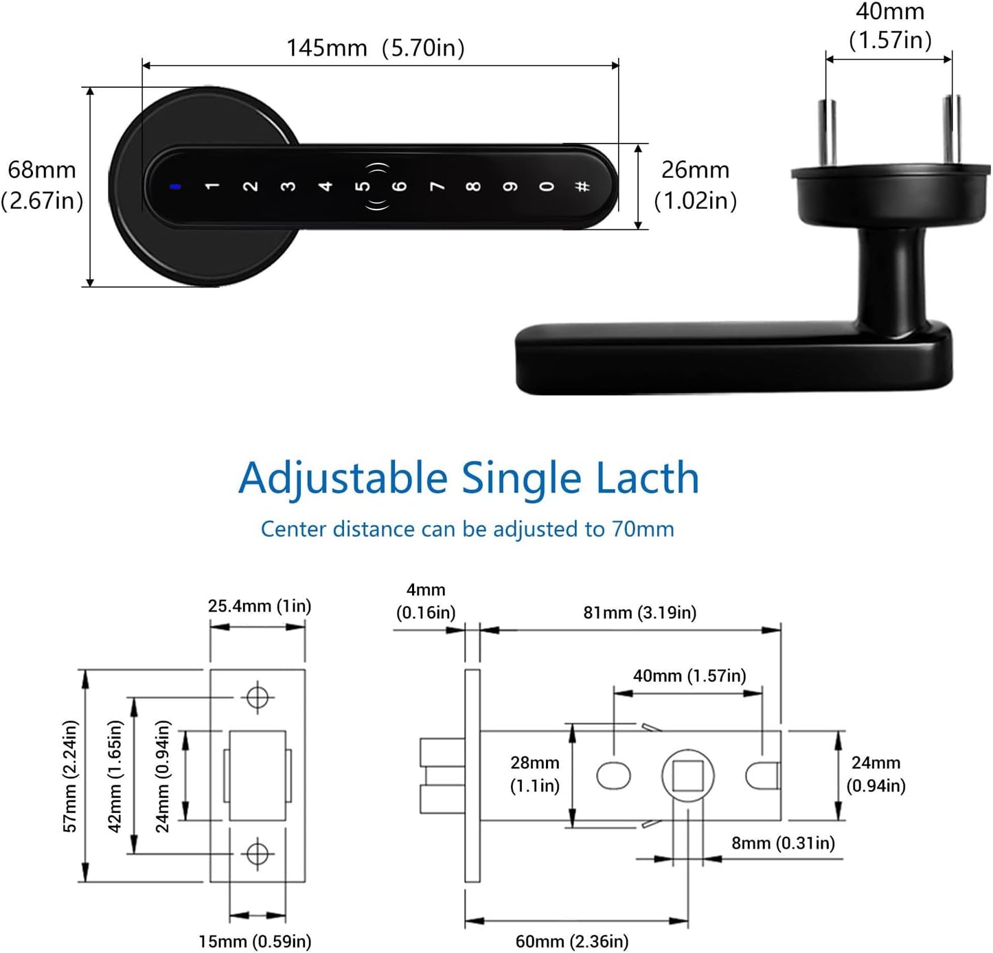 KISSTY Smart Lock, Door Lock with Handle, with Bluetooth Tuya App Code Smart Door Lock Suitable for Office Home (Matt Black)