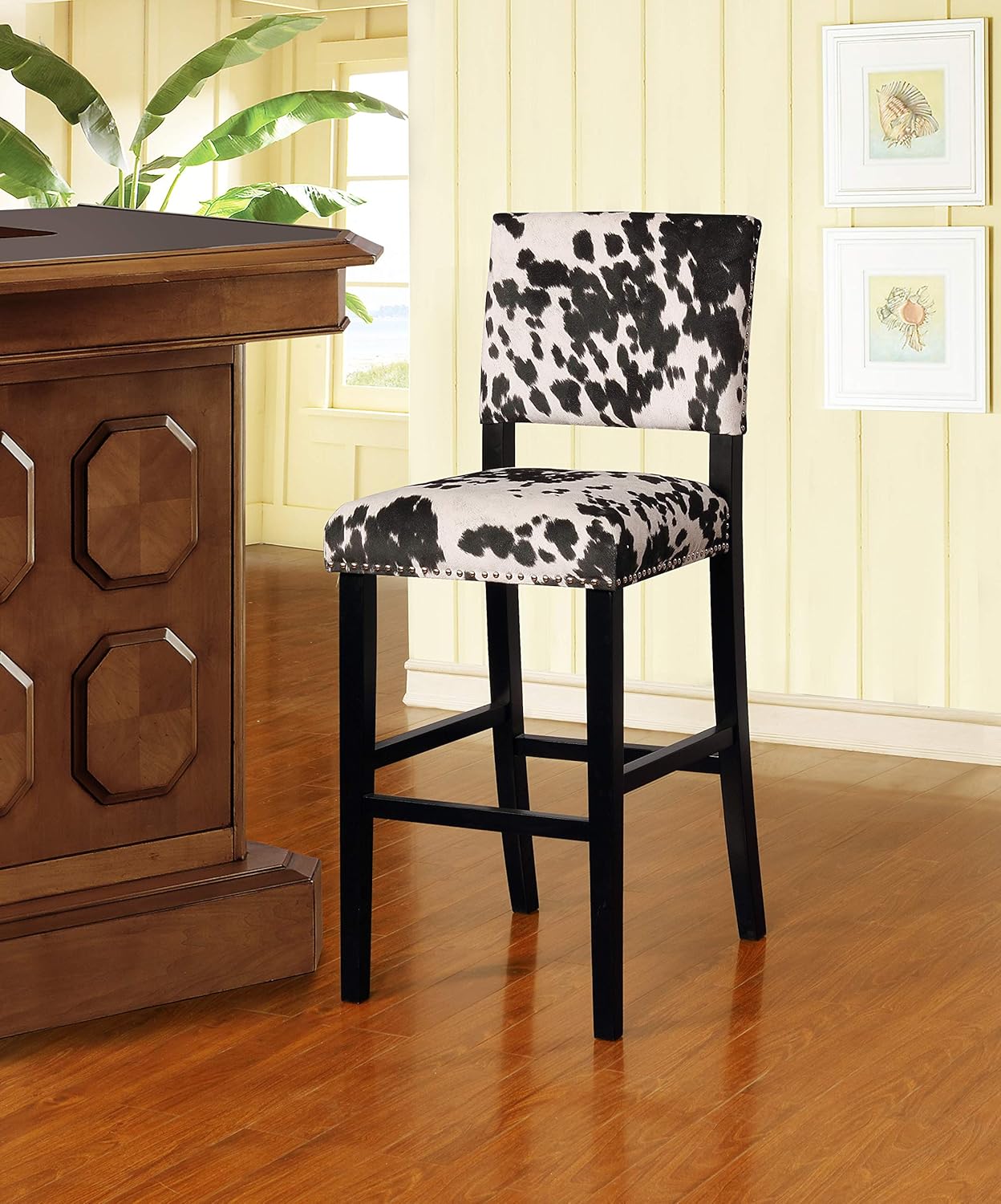 Linon Clayton Black Cow Print Bar Stool