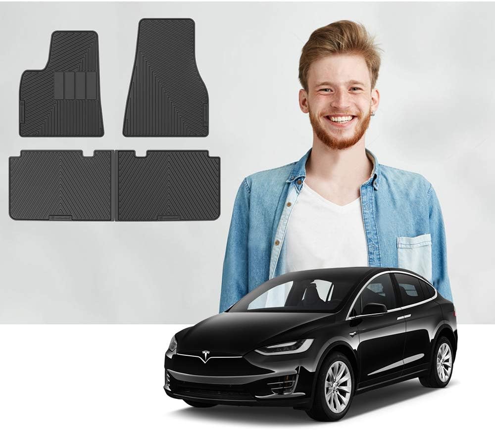 Road Comforts Tesla Model S 2014 2015 2016 2017 2018 2019 2020 Custom Fit All Weather Floor Mats - Protect Floor from Dirt, Mud, Snow, Slush & Water - Front and Second Row (4pcs) (Black)