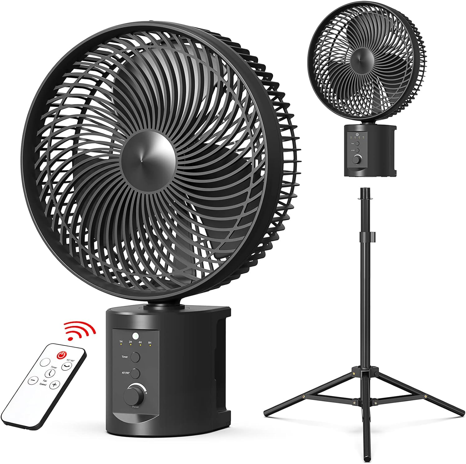 20000mAh Oscillating Battery Rechargeable Fan w/Remote, 10 Inch Cordless Battery Operated Fan for Camping Hurricane, Portable Outside Pedestal Fan, Super Strong, Timer, 7 Speeds, Lasts 50 Hrs Pack of 2