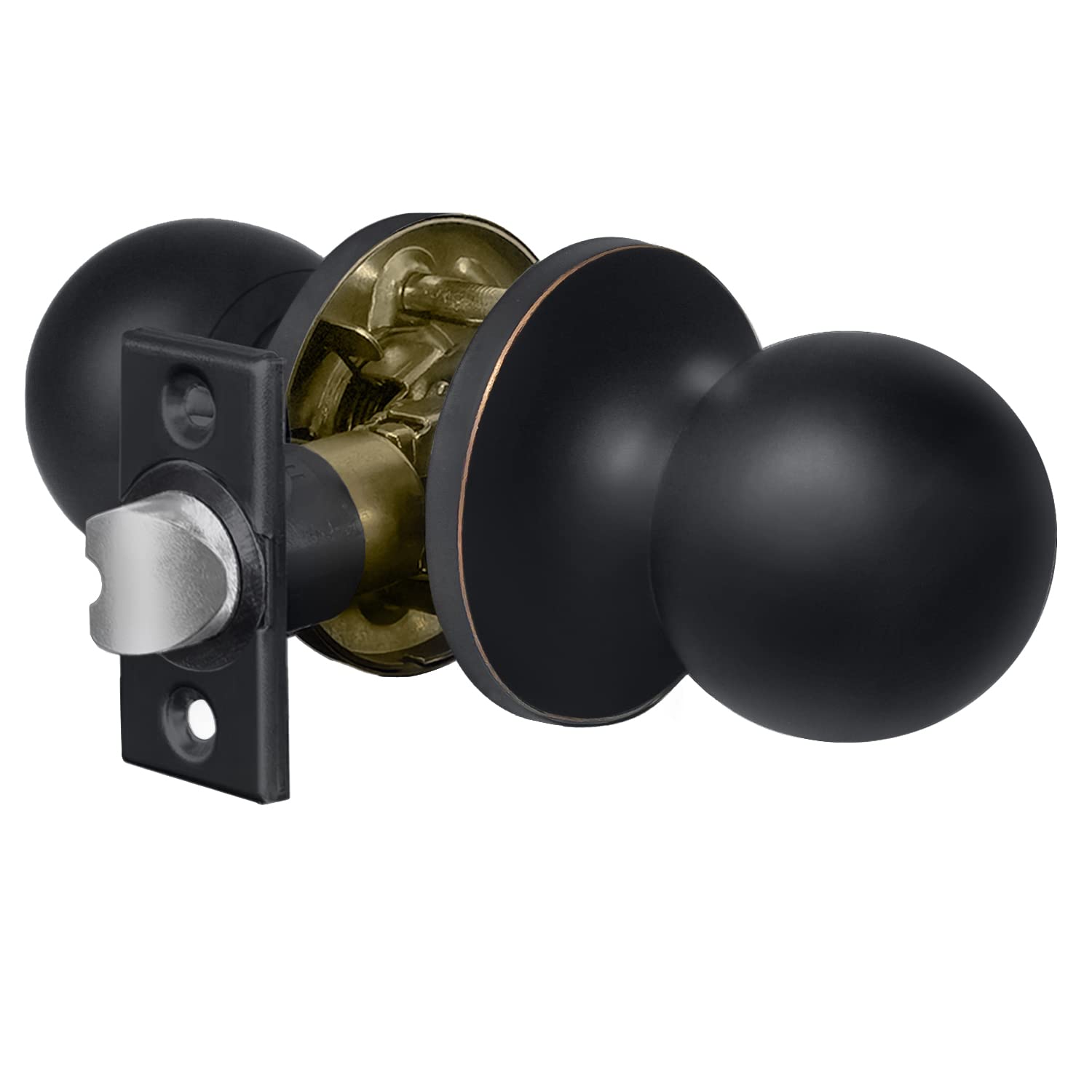 [5 Pack] Passage Door Knob Set with Non Locking, Removable Latch Plate, Ball Door Knob for Hallway and Closet, All Metal, Satin Nickel Finish, by BESTTEN Pack of 2