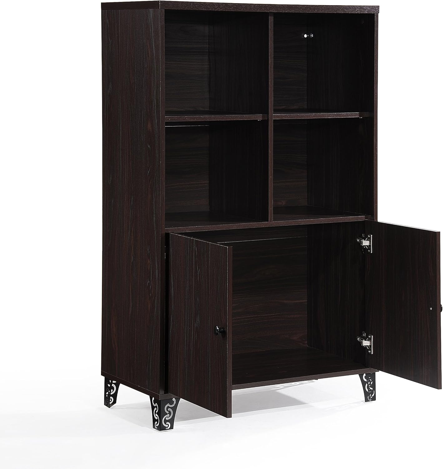 Christopher Knight Home Justina Mid-Century Modern Fiberboard Cabinet, Black / Walnut Finish