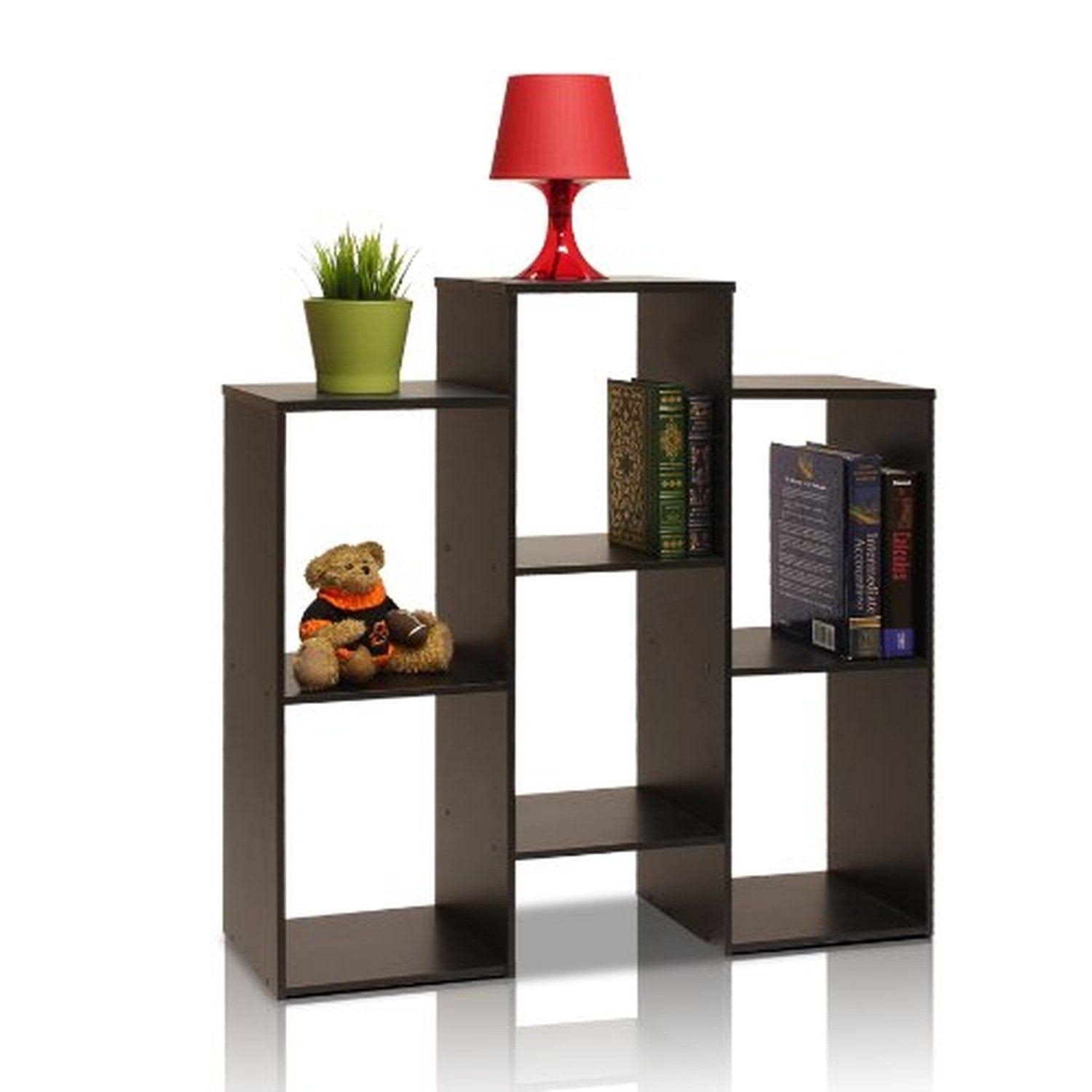 Furinno 12221BK Parsons Staggered Cube Bookcase with 6 Shelves Black