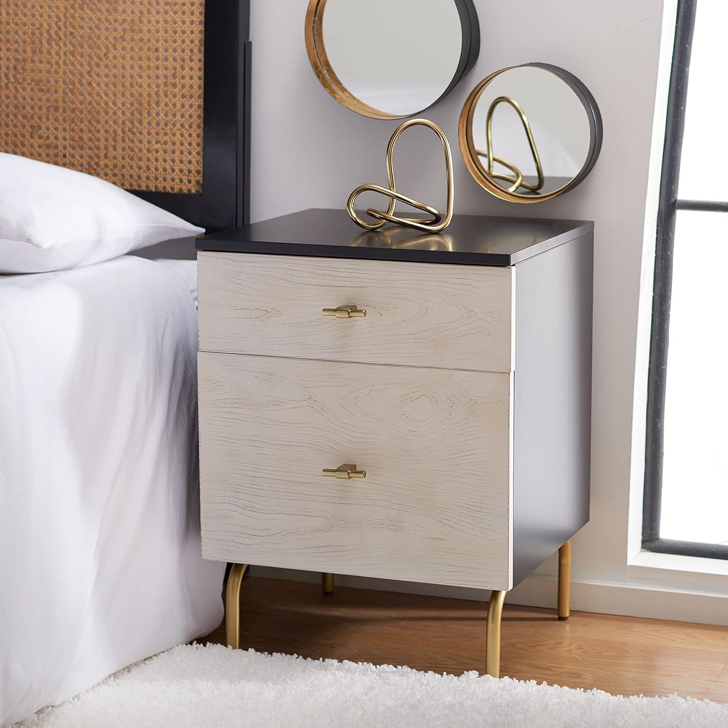 Safavieh Home Genevieve Modern Walnut and Black Mahogany 2-drawer Nightstand