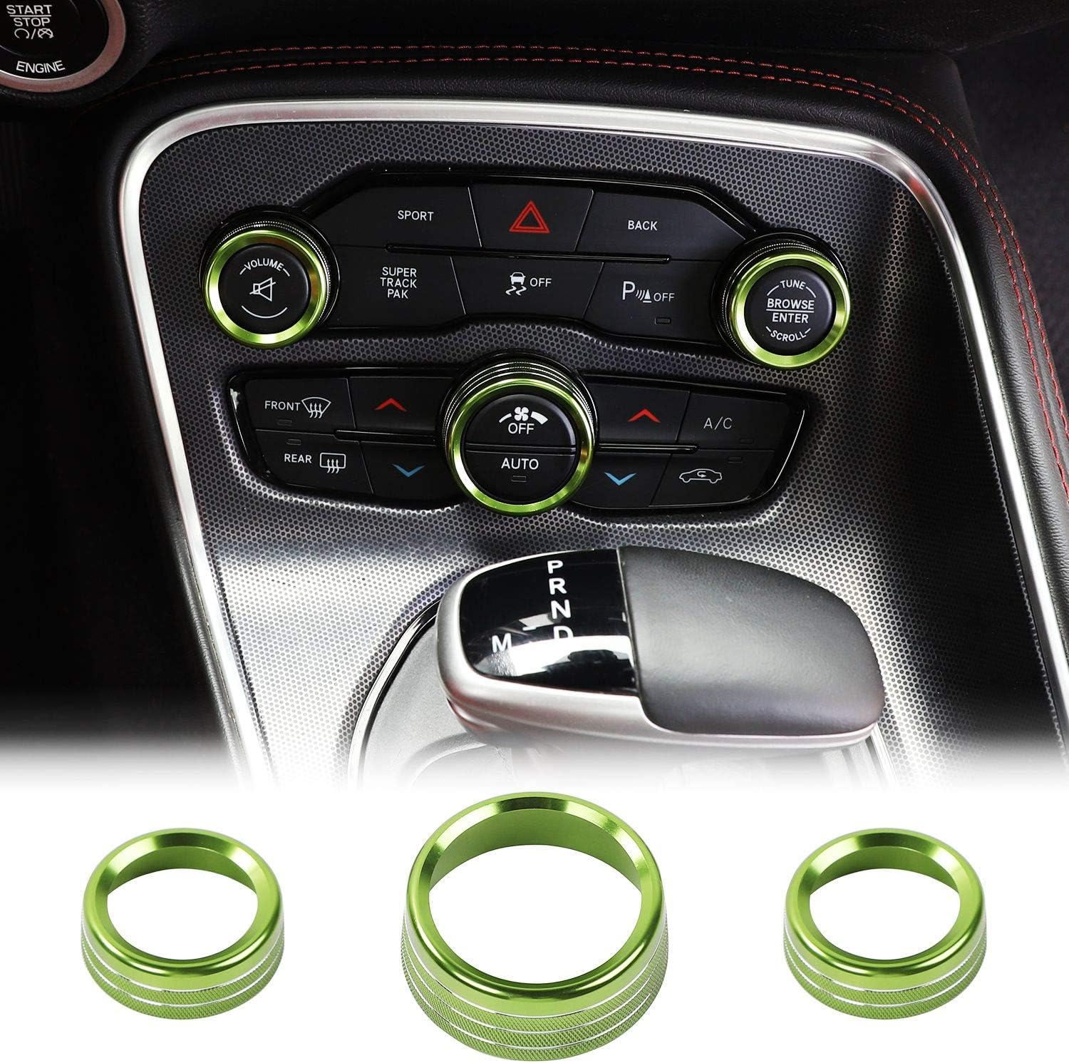 JeCar Audio Air Conditioning Button Trim Cover Aluminum Alloy AC Control Knob Cover for Dodge Challenger/Charger 2015-2020 & Dodge Ram 2012-2017, Red