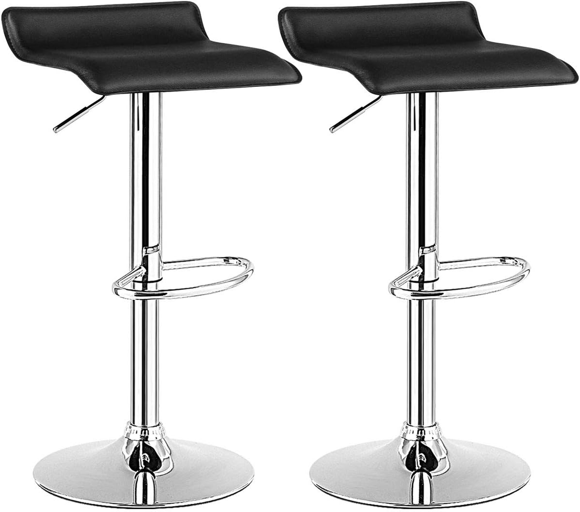 COSTWAY Bar Stool, Swivel Adjustable Contemporary Stools, Modern Design Chrome Hydraulic PU Leather Backless Barstools (White, Set of 4)