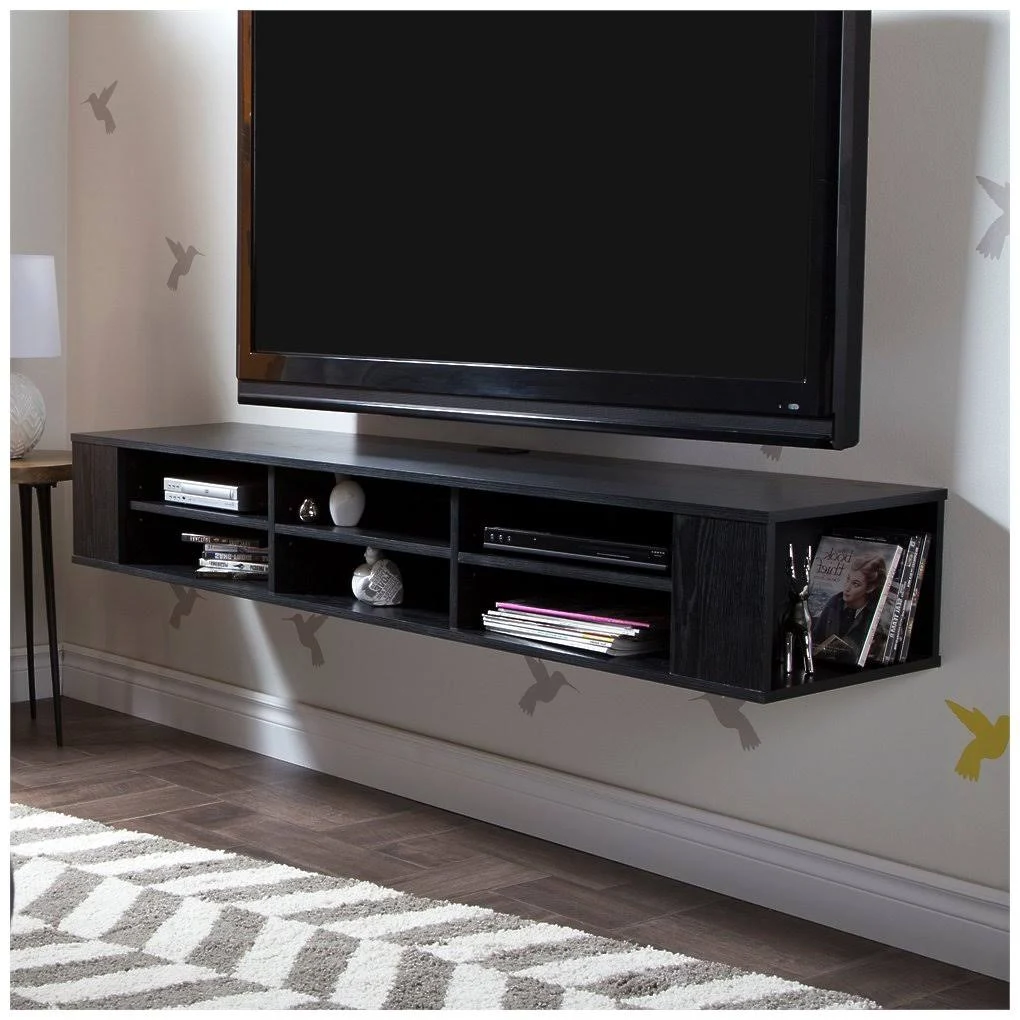 South Shore South Shore City Life 66x22 Wide Wall Mounted Media Console, Black Oak