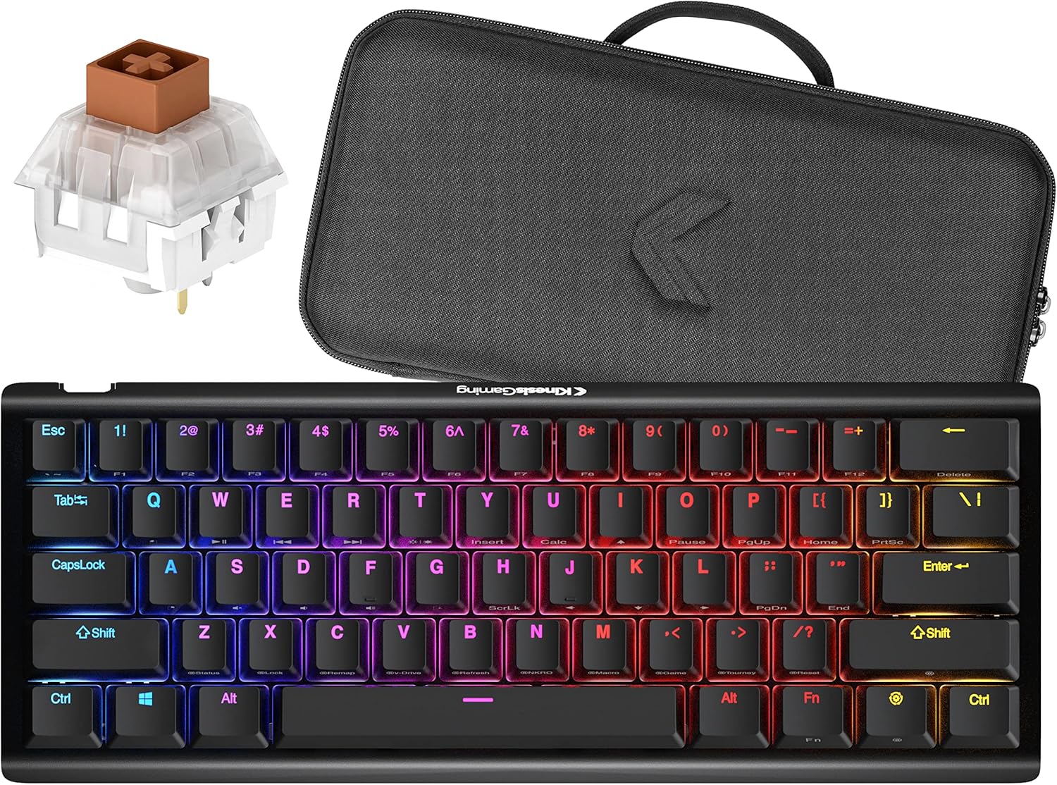 KINESIS Gaming TKO Mechanical Keyboard | Linear Red Switches | 60% Layout | Split Spacebar | Hotswap | PBT Keycaps | Aluminum Body | SF Shock Limited Edition Travel Case