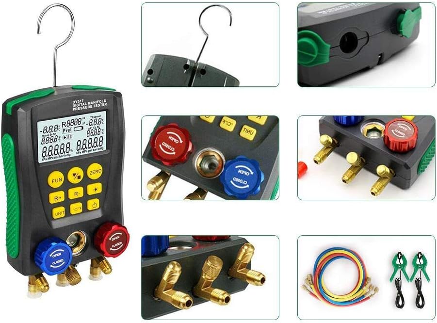 BELEY Refrigeration Digital Manifold HVAC System Gauge Set, High-Precision Vacuum Pressure Temperature Leakage Tester Dignostic Meter Kit for Testing Maintaining Air-Conditioner, Refrigerator