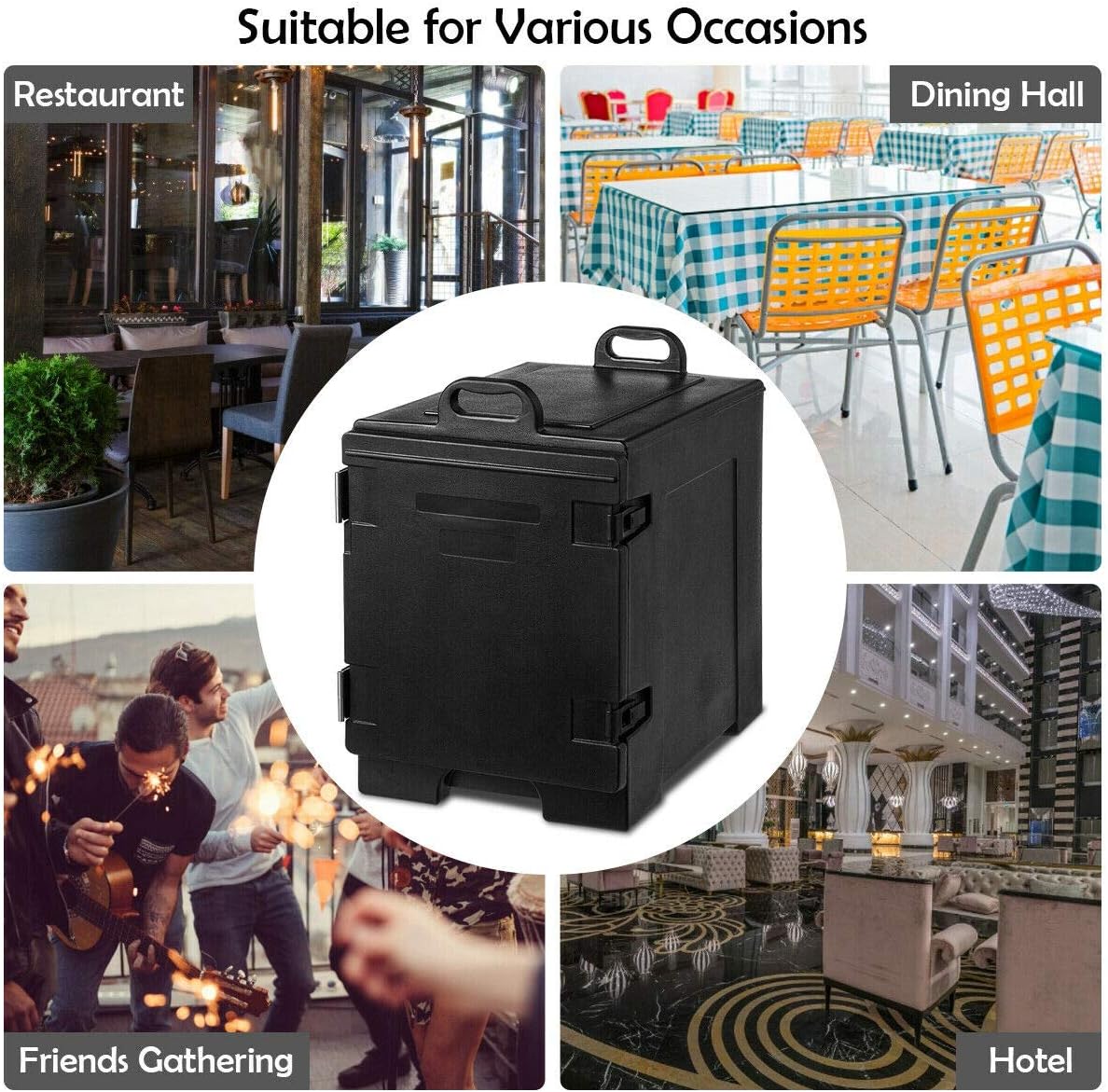 COSTWAY End-Loading Insulated Food Pan Carrier, 5 Full-Size Pan, 81 Quart Capacity, Food-grade LLDPE Material, Portable Food Warmer with Fastener, Ideal for Canteen and Restaurant Use (4)