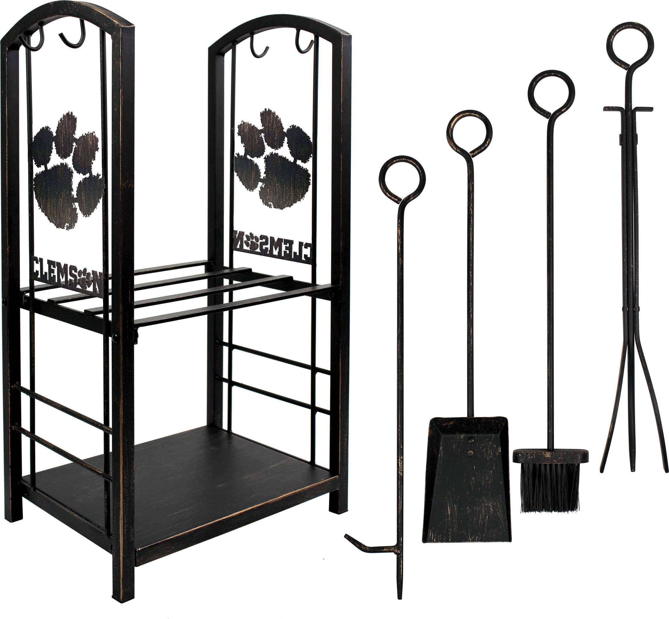 NCAA Clemson Fireplace Wood Holder u0026 Tool Set