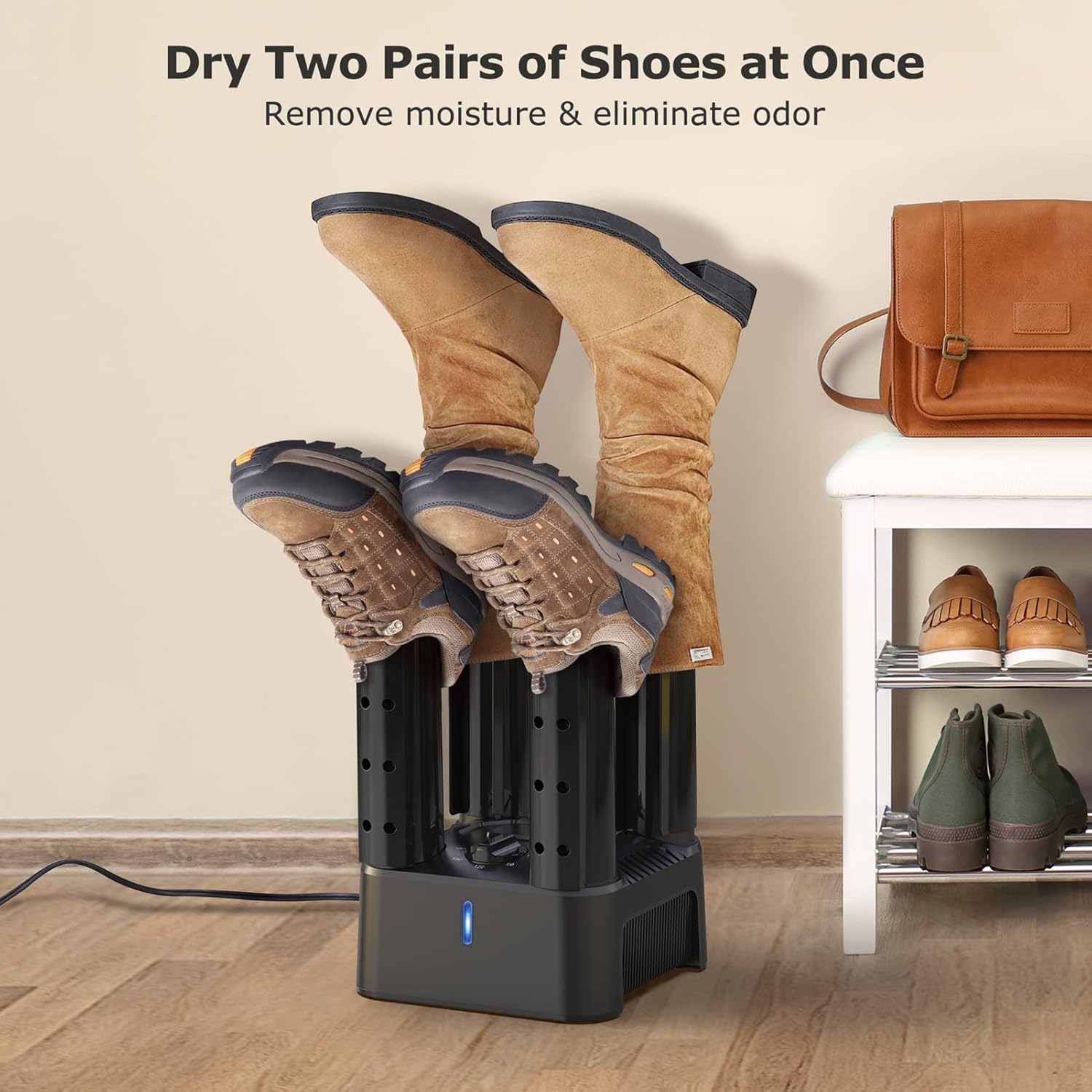 Electric Shoe and Boot Dryer, Glove Dryer Warmer, Upgraded Safety 4 Boot Dryer Heat Blower,Detachable Tube, Ultra Silent, Quick Drying, 180 Mins Timer, Fast Dry for Shoes Gloves Hats Socks Ski Boots