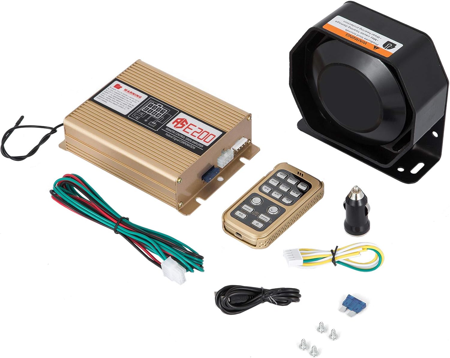 Mophorn 400W 8 Sound Loud Car Warning Police Fire Emergency Alarm Fire Siren 1 Horn PA Speaker MIC System Vehicle Siren Pack of 2