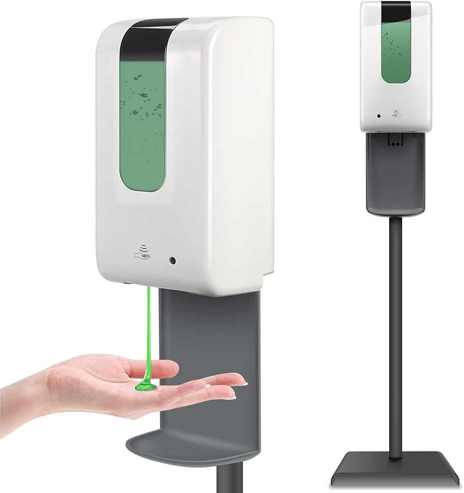 Automatic Soap Dispenser with Floor Stand Station Kit, Touchless Hand Sanitizer Station with Refillable Bottle and Stand for Restaurants Schools Churches Office Hospital, 1200ML Pack of 2