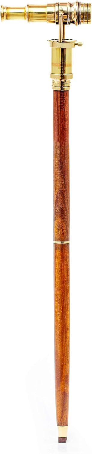 Nautical Wooden Walking Cane with Expendable Spyglass Handle | Maritime Authentic Pirate's Gifts Stick | Nagina International Pack of 2