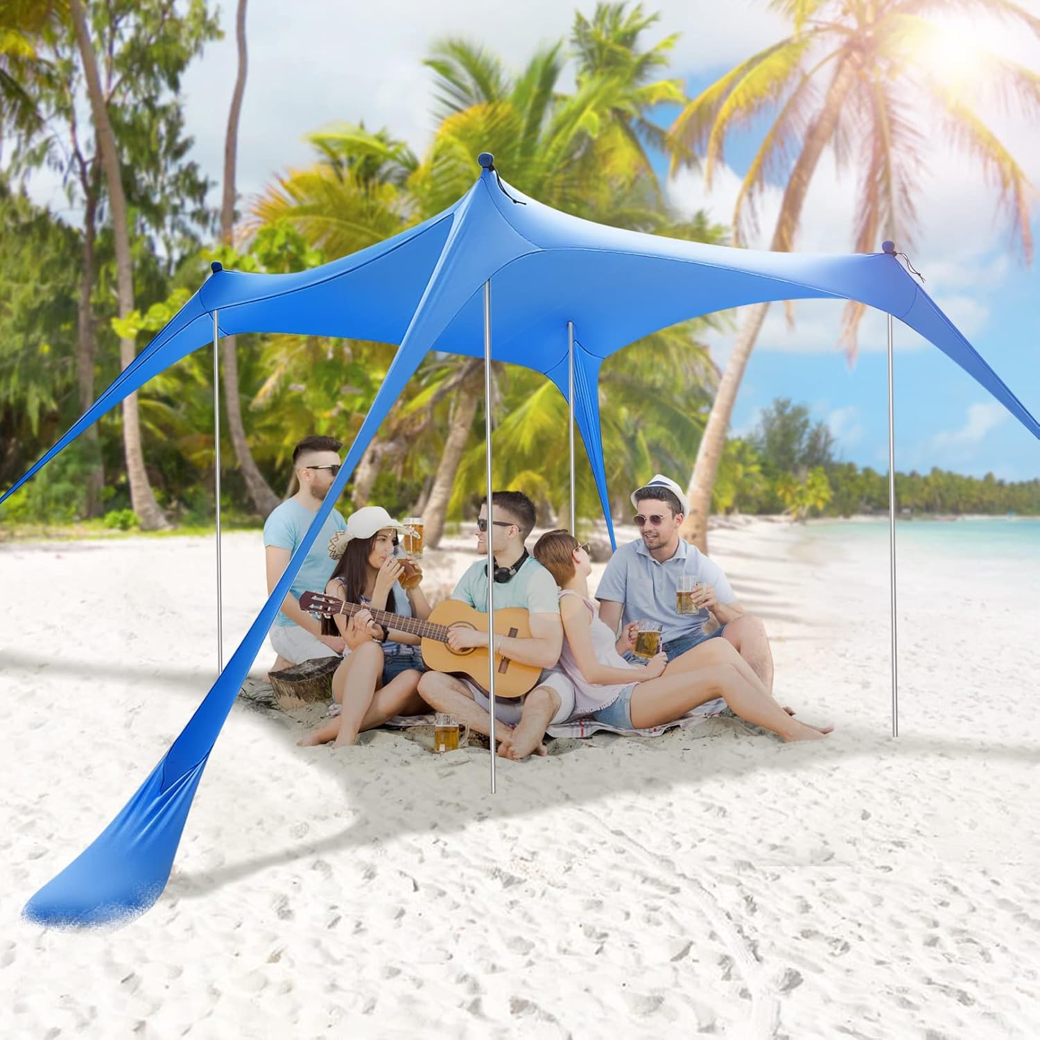 Nictemaw 11.5x10 FT Pop Up Beach Tent Sun Shelter 8-10 Persons Sun Shade UPF 50+,Windproof,Water Assistant Lycra Fabric 4 Pole Beach Canopy Tent for Camping Trip, Picnic or Music Festival,Dark Blue