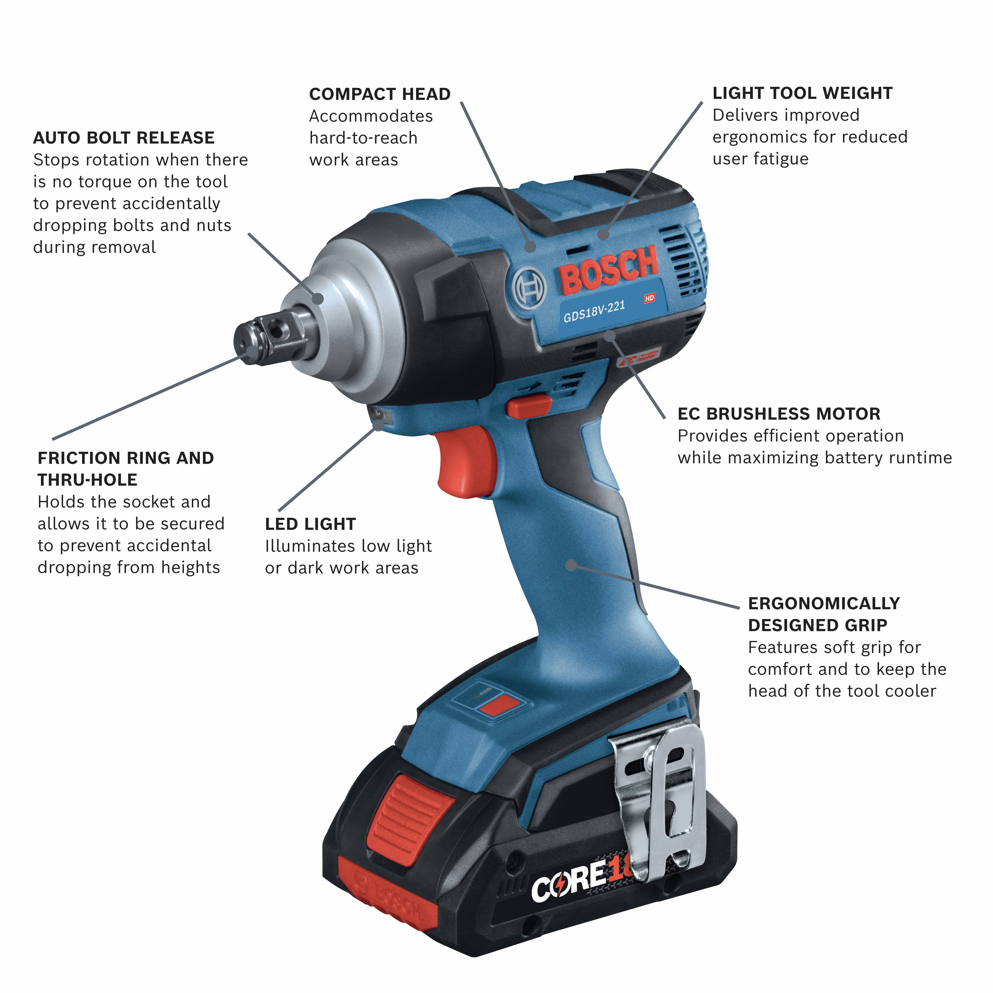 Bosch GDS18V-221B25 18V EC Brushless 1/2 in. Impact Wrench Kit with (2) CORE18V