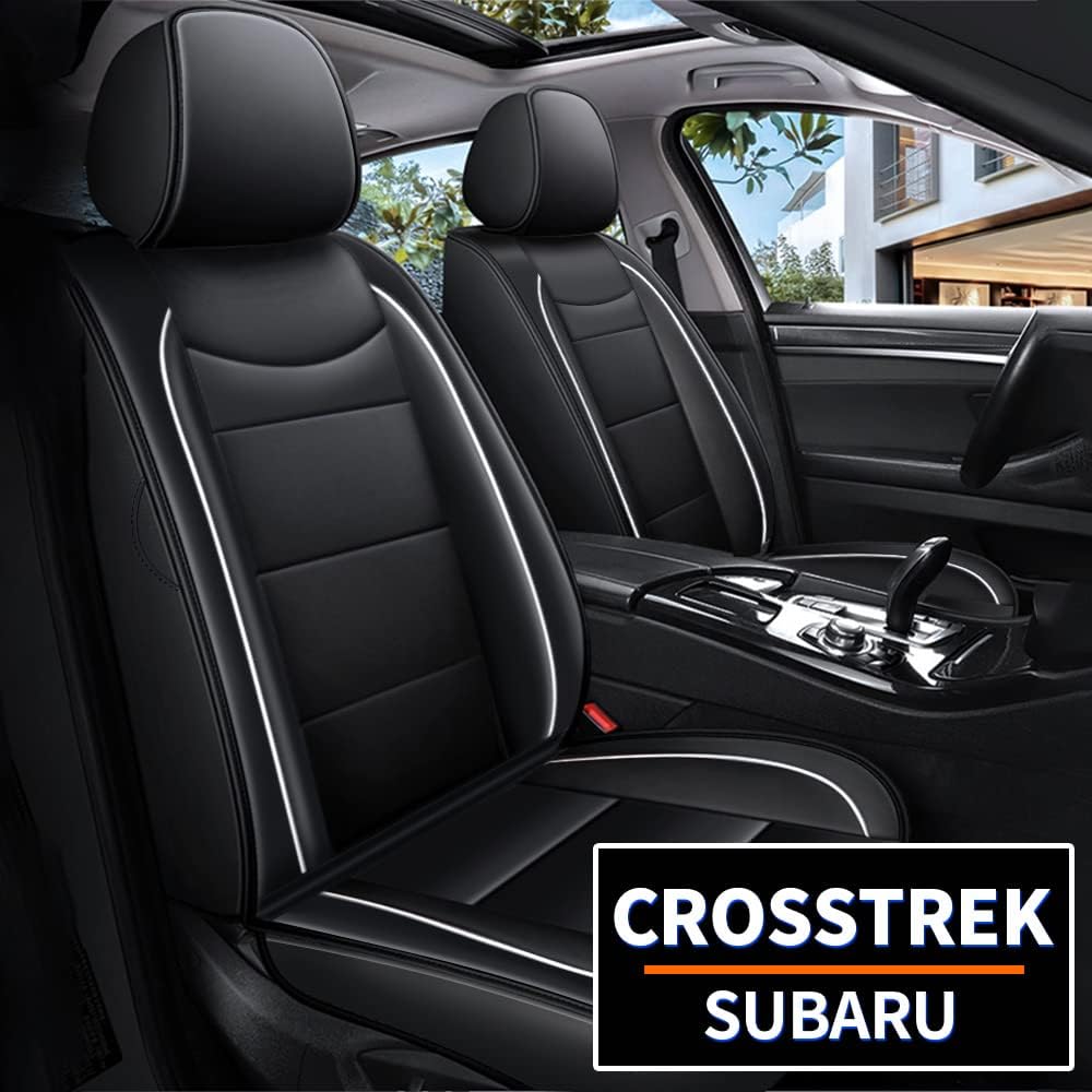 YORKNEIC Seat Cover Custom Fit for Subaru Crosstrek 2016-2022 Front Seats Leather Seat Protector Airbag Compatible Automotive Vehicle Cushion Cover for Subaru Crosstrek Comfortable Black 2 PCs