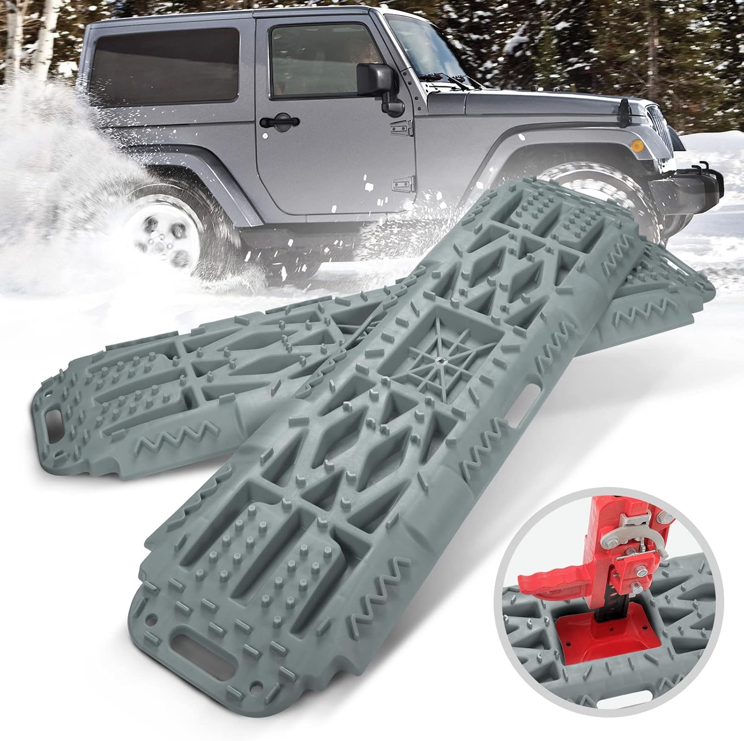 Kanruis Recovery Traction Tracks, Emergency Traction Boards Sand Mud Snow Rescue Mats with Jack Lift Base for Off-Road, 2 Pcs Mini-Size Tire Ladder (Grey) Pack of 2