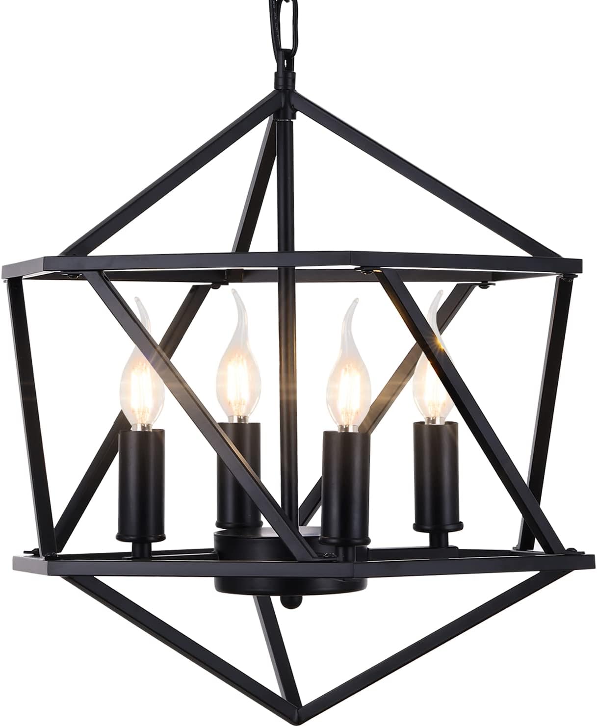 TEMINBU Rustic Lantern Metal Chandelier, Vintage Black Industrial Lighting Fixtures , Geometric Farmhouse Pendant Light for Dining Room Bedroom Kitchen Island Foyer Hallway Entryway (4-Lights)