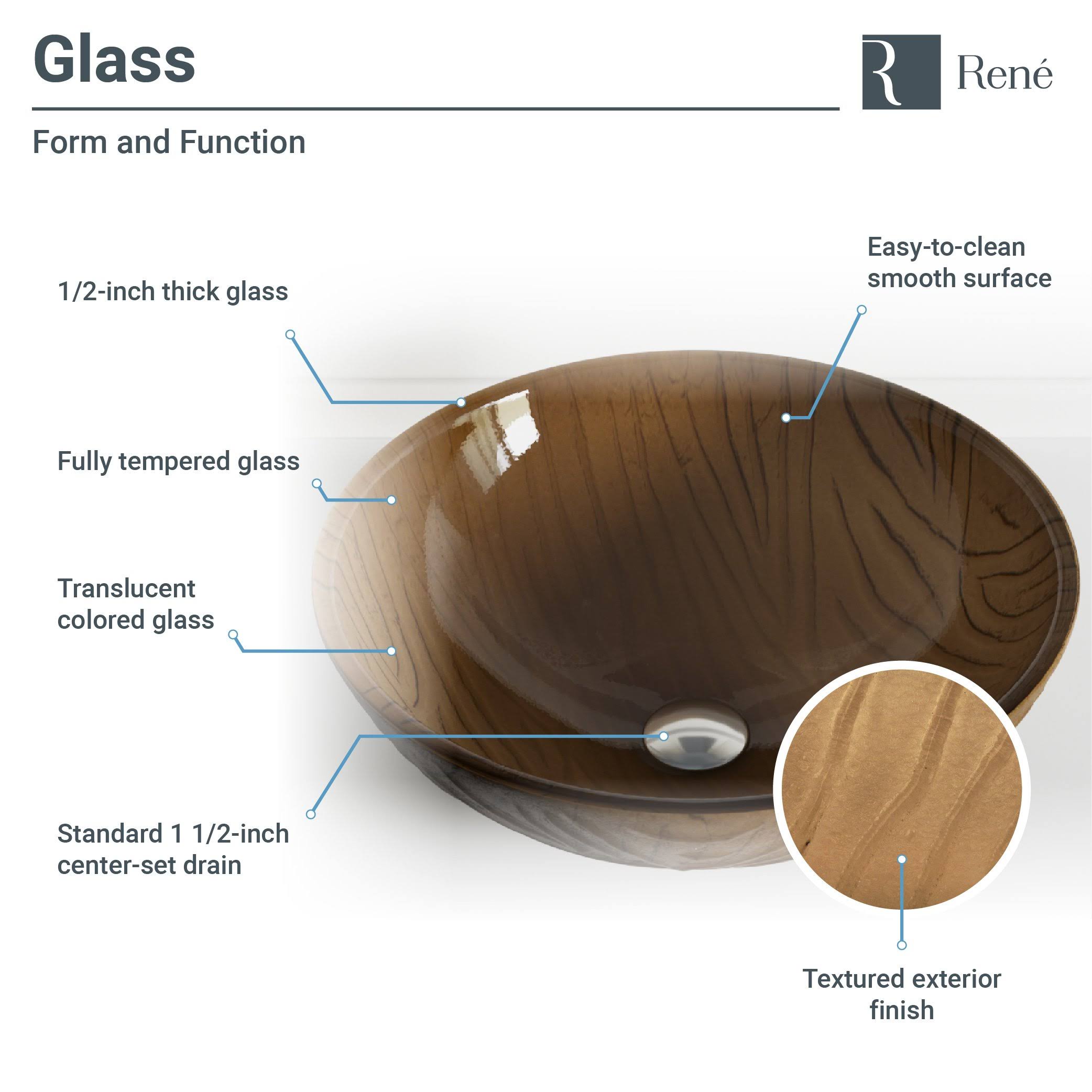 Rene R5-5025-WF-ABR Bathroom Sink with Faucet - Beach Sand Glass