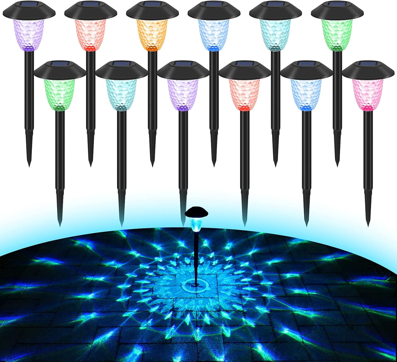 Frdvegd 12 Pack Outdoor Solar Pathway Lights, Warm White Solar Garden Lights Auto On/Off Solar Path Lights IP44 Waterproof Landscape Decoration for Garden, Path, Yard, Patio, Driveway