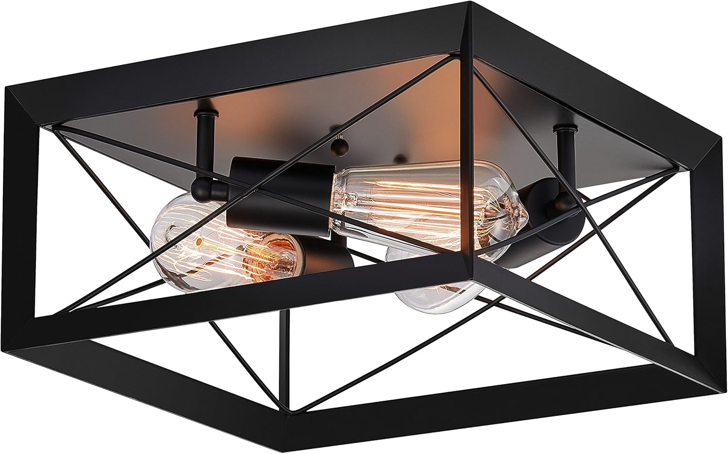 Flush Mount Ceiling Light Fixture, 3-Light Industrial Ceiling Lamp, Farmhouse Metal Frame Semi Close to Flush Mount Light, Rustic Ceiling Lamp for Living Room Kitchen Hallway Balcony, E26 Base, Black