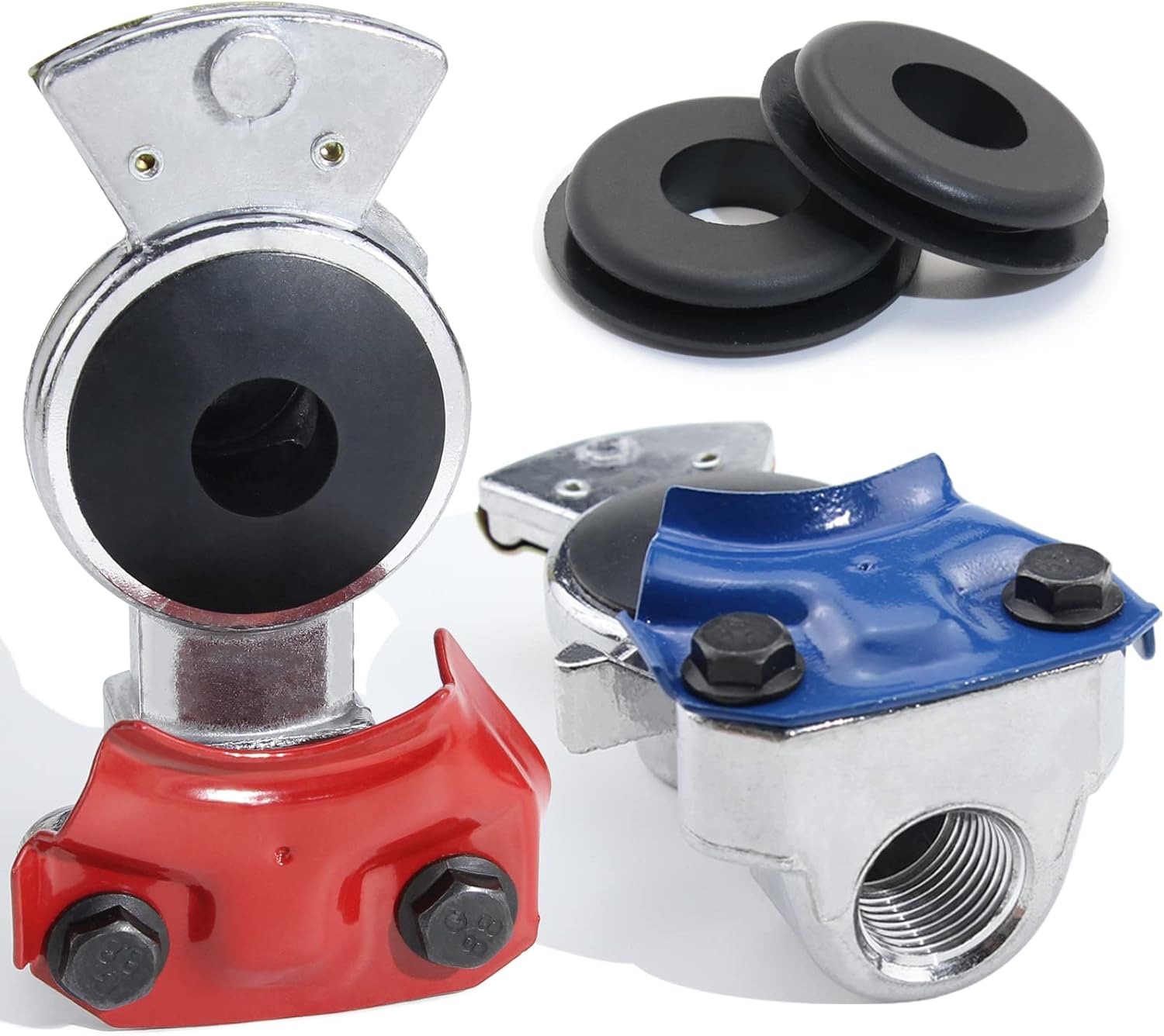 iBroPrat 37 Degree Angle Glad Hand Kit with 4pcs Rubber Seals Emergency & Service Gladhands Handshake Kit Trailer Glad Hand Brake Air Hose Coupling Connector for Semi Truck Trailer Tractor RVs