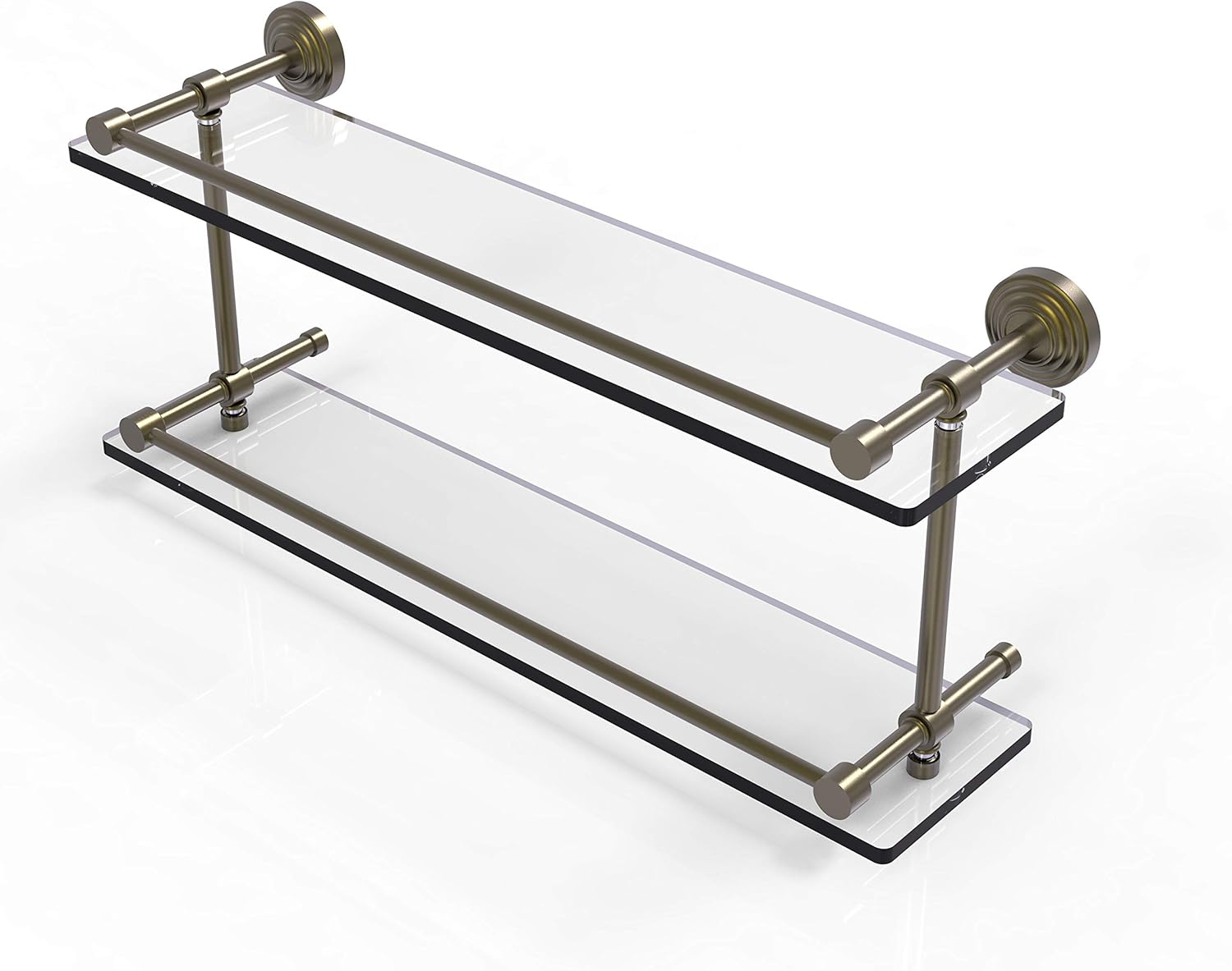 Allied Brass WP-2/16-GAL-ABR Wp 2 Gal Waverly Place Inch Double Gallery Rail Glass Shelf, 16 Inch, Antique Brass