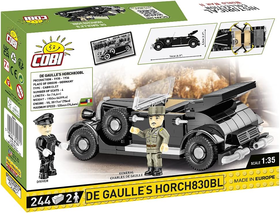 COBI Historical Collection World War II De Gaulle's Horch830BL Vehicle, Charcoal Black