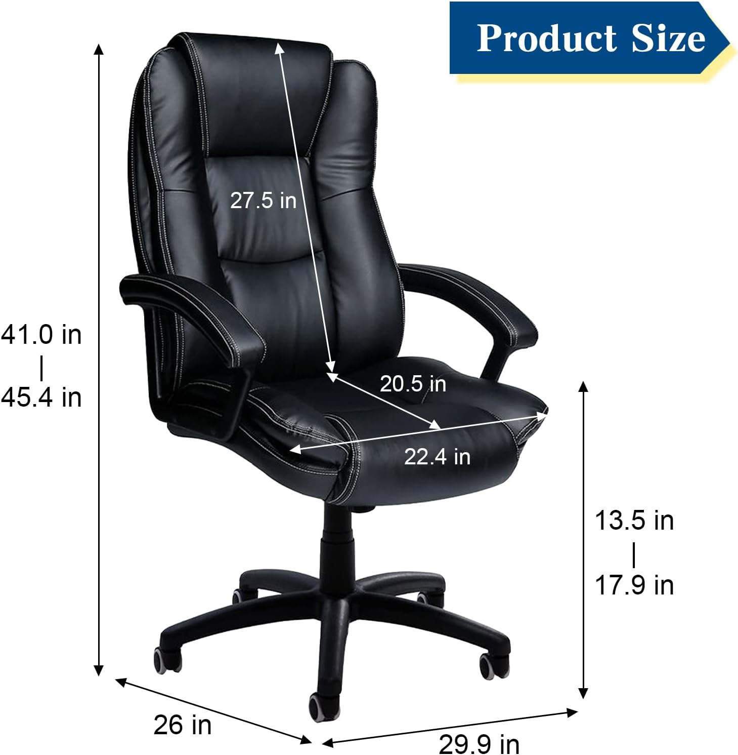 HZLAGM Big and Tall Office Chair, 100% PU Leather, High Back Support Office Chair, Executive Office Chair with Head and Lumbar Support.