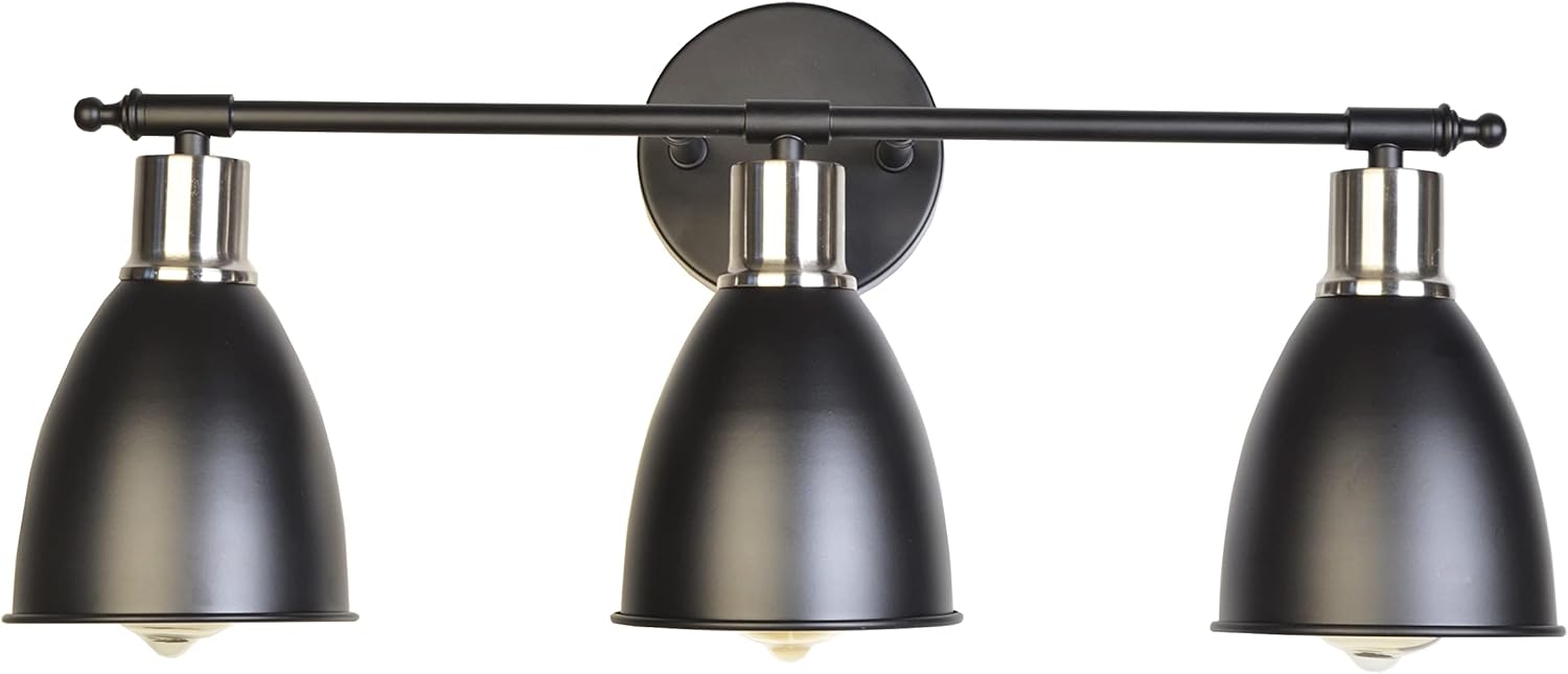 3-Light Bathroom Vanity Light Fixture with Black Metal Shade