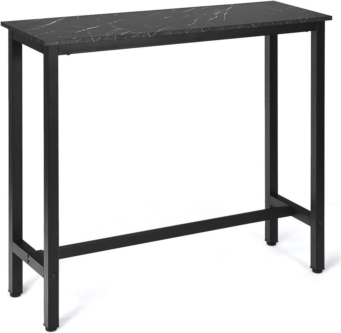 COSTWAY 47&rdquo; Bar Table with Metal Frame & Faux Marble Top, Industrial Bar Height Table for Small Space, Multifunctional Pub Desk for Dining Room Living Room Bar (White)