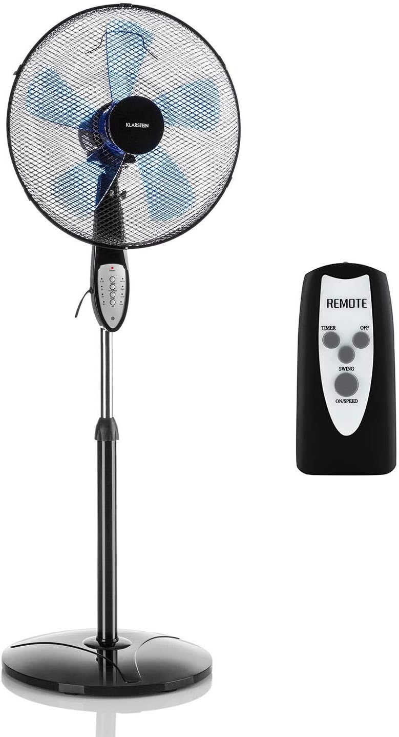 KLARSTEIN Summerjam - Pedestal Fan, Stand Fan, Rotor Diameter: 16 inches, 50 Watts, 3 Speeds, Air Throughput: 4150 m³ / h, Oscillation: 80 °, Timer, Remote Control, Height Adjustable, Colour: Grey Pack of 2