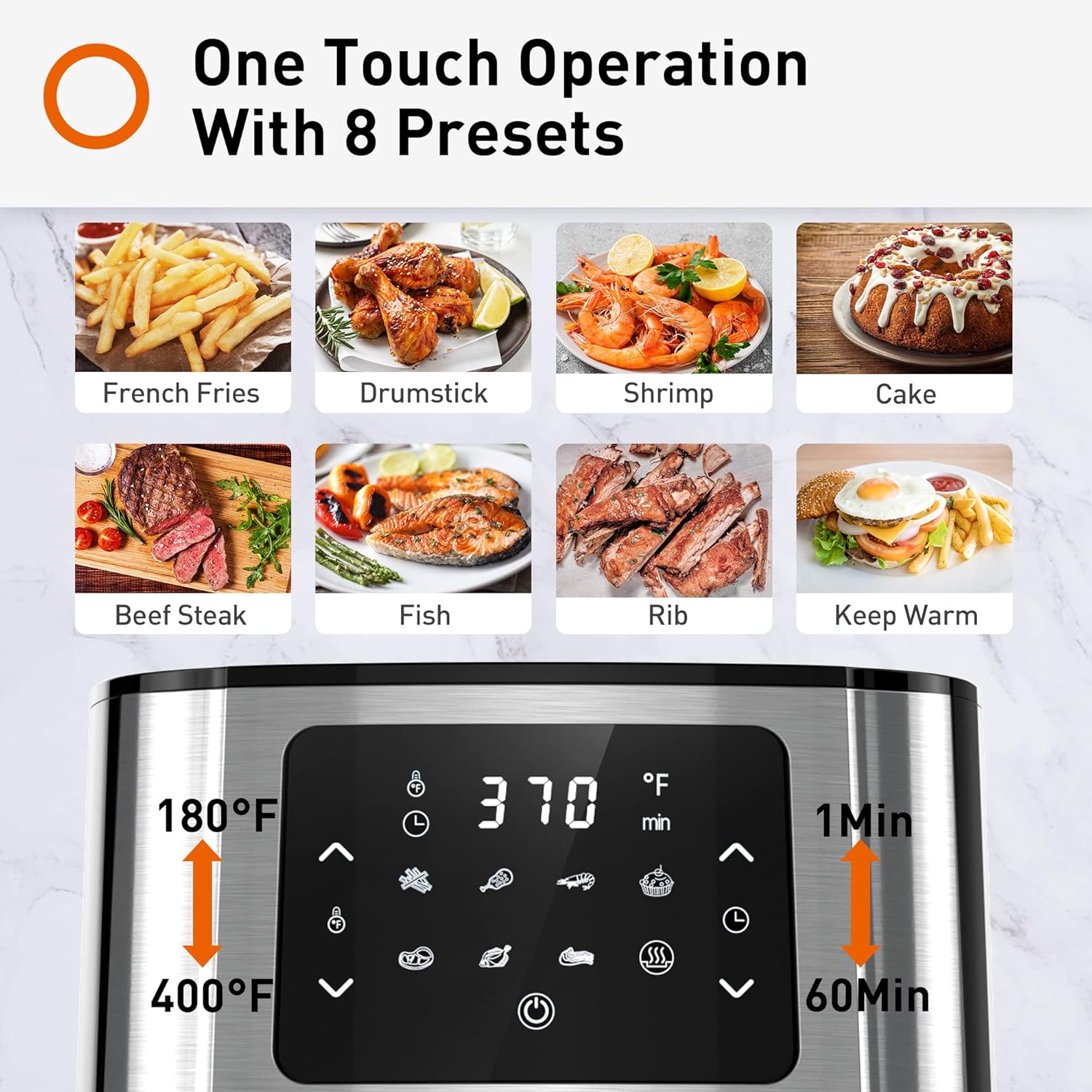 JOYOUNG Air Fryer Oven 5.8Qt Big Capacity Air Fryer Toaster Oven, 8 Presets with AirFryer Cookbook, 1400W, LED Digital Screen, less fat, Black