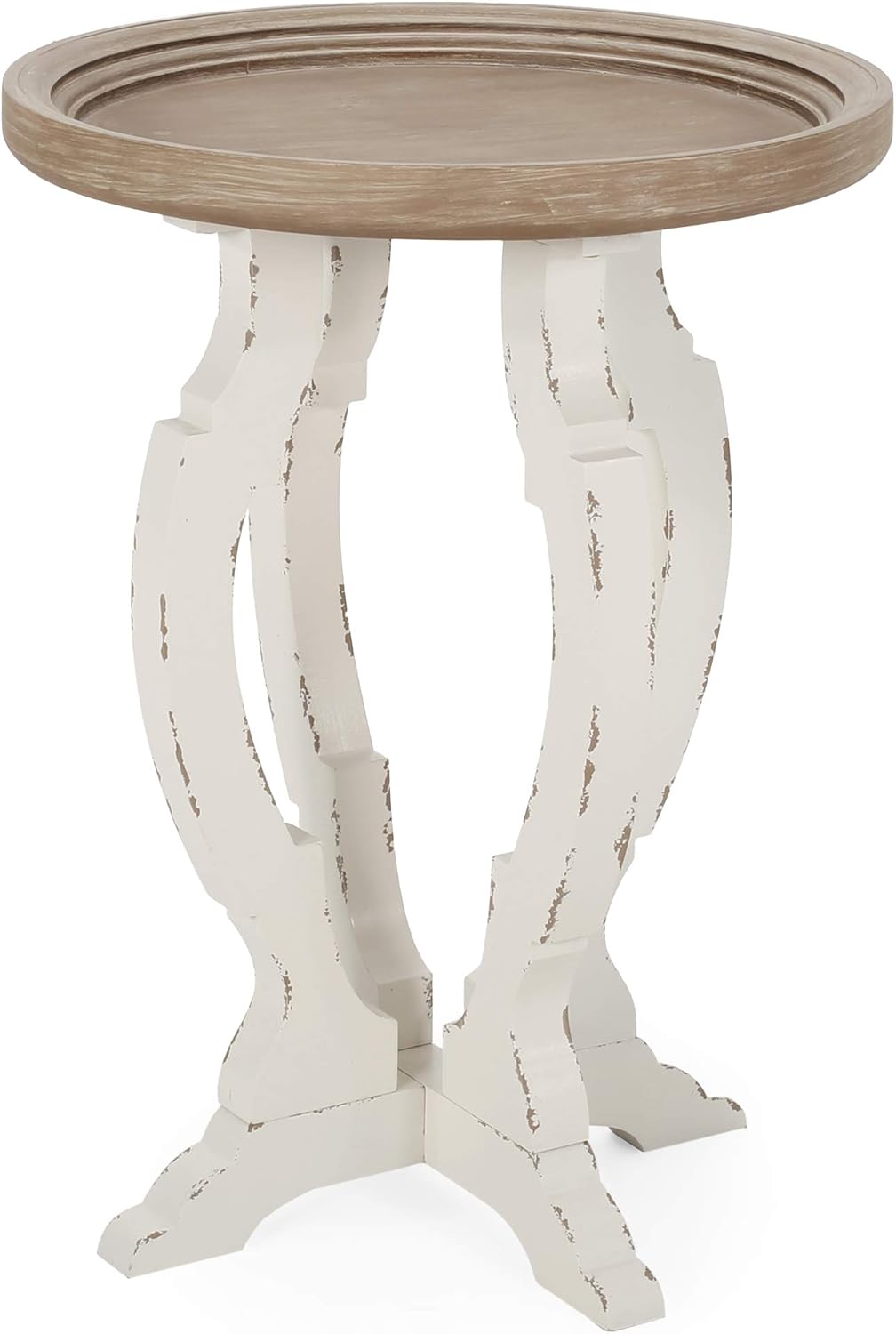 Christopher Knight Home Editha French Country Accent Table with Round Top, Natural + Distressed White