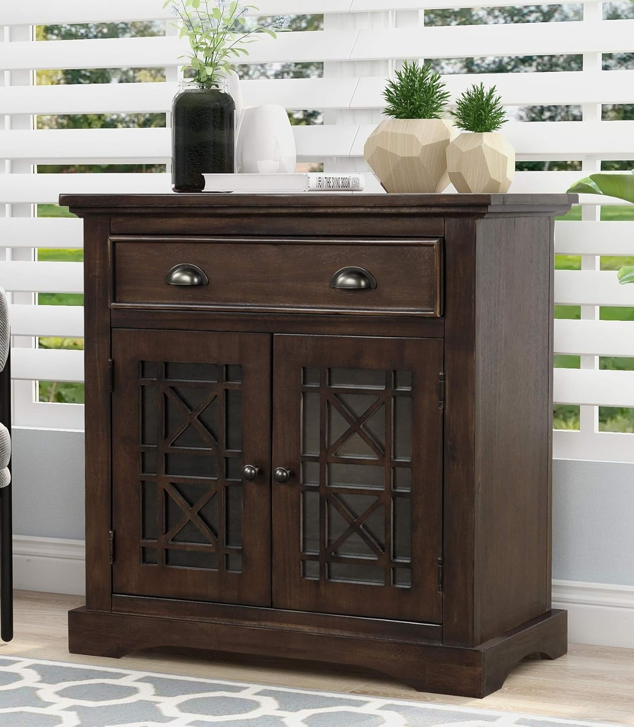 Knocbel Accent Storage Cabinet with Glass Doors and Drawer, Entry Hallway Console Table Sideboard Chest, Fully Assembled, 28