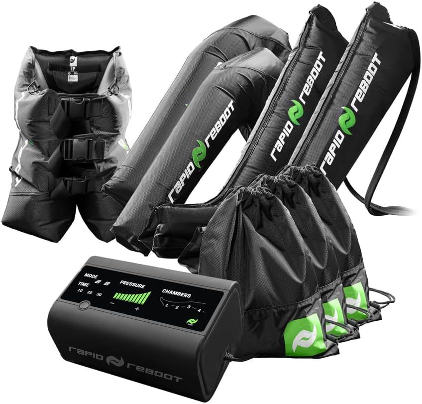 Rapid Reboot Complete Package: Compression Boot, Arm, Hip, Pump, Duffel. Sequential air Compression Therapy for Improved Circulation and Workout Recovery for Athletes