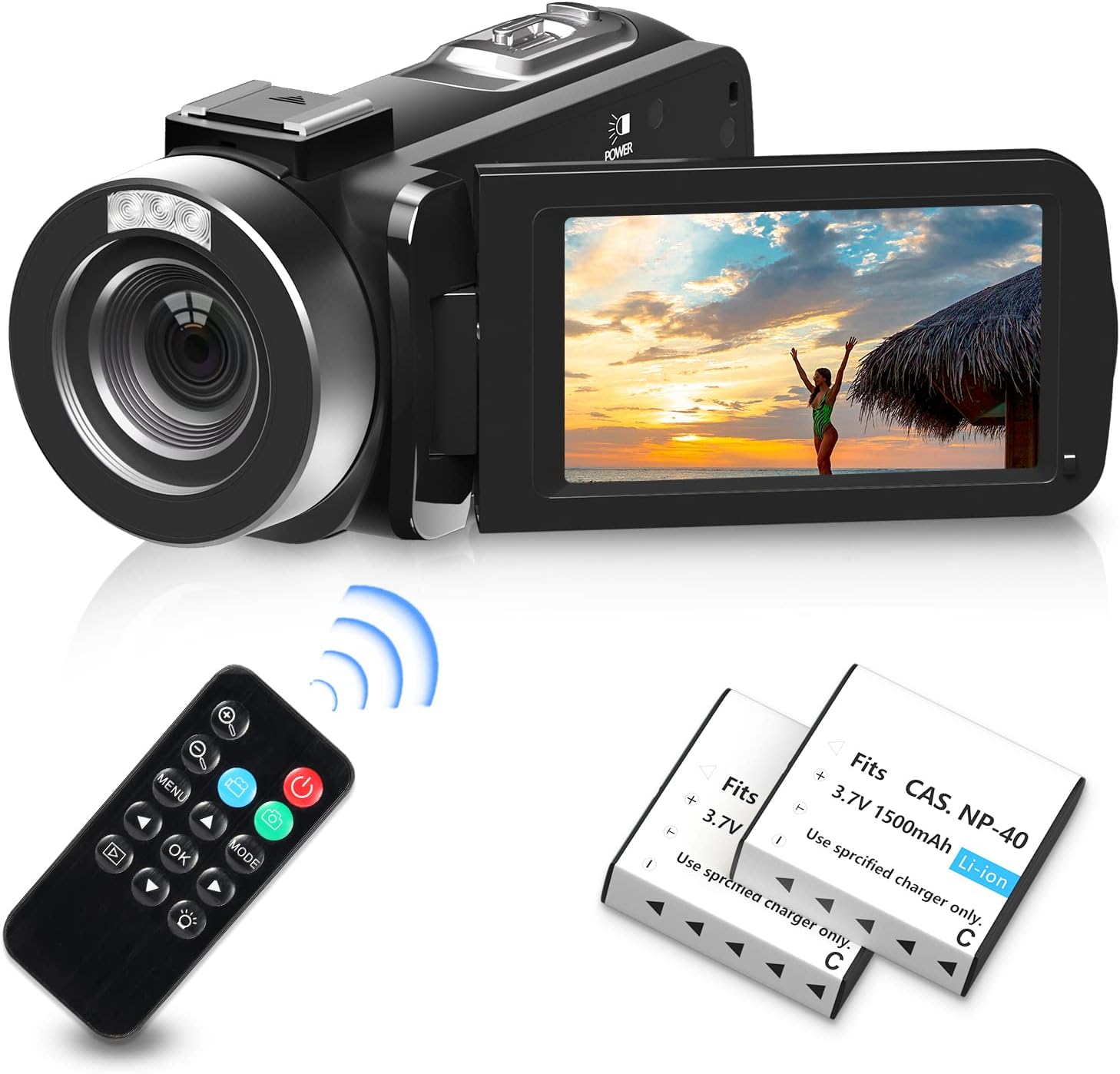 2.7K 30FPS Video Camera Camcorder,Video Camera for YouTube with 2 Battries IR Night Vision Remote Control 30MP 3 in 270 Degree Rotation Screen Pack of 2