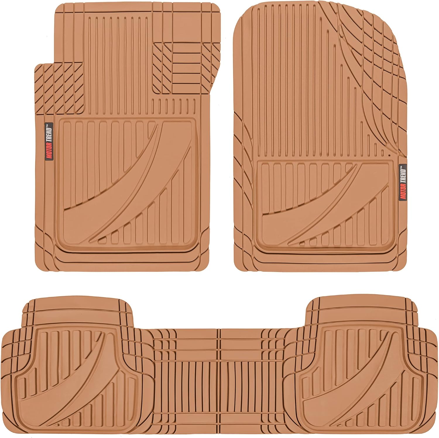 Motor Trend FlexTough Advanced Black Rubber Car Floor Mats - 3 Piece Front & Rear Trim to Fit Floor Mats for Cars Truck SUV, All Weather Automotive Liners with Traction Grips and Multiple Trim Lines