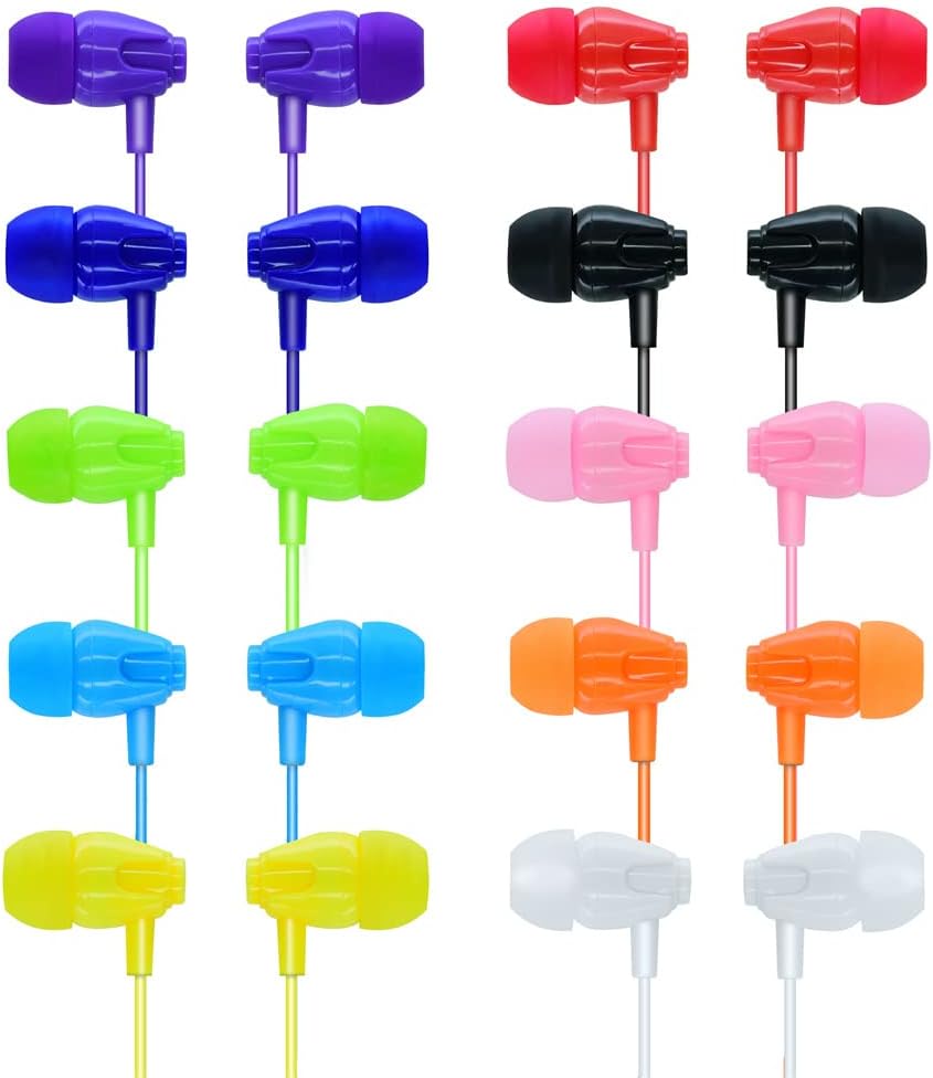 Wholesale Bulk Earbuds Headphones 100 Pack for Classrooms Kids,Durable Earphones Perfect for Schools Students Teens Kindergarten Children Gift and Adult,Multi Color Individually Bagged