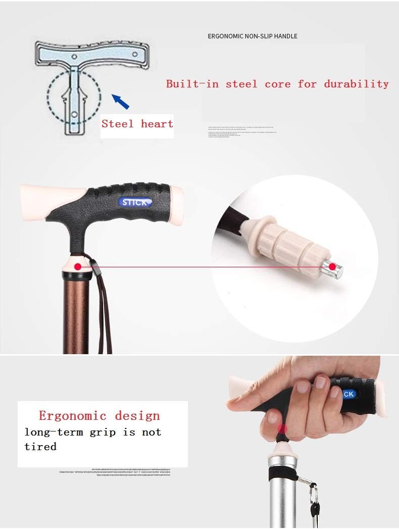 Folding Cane Seat 300 lbs Capacity Stool Adjustable Height Walking Stick for Elder Parents Gift (Silver) Pack of 2