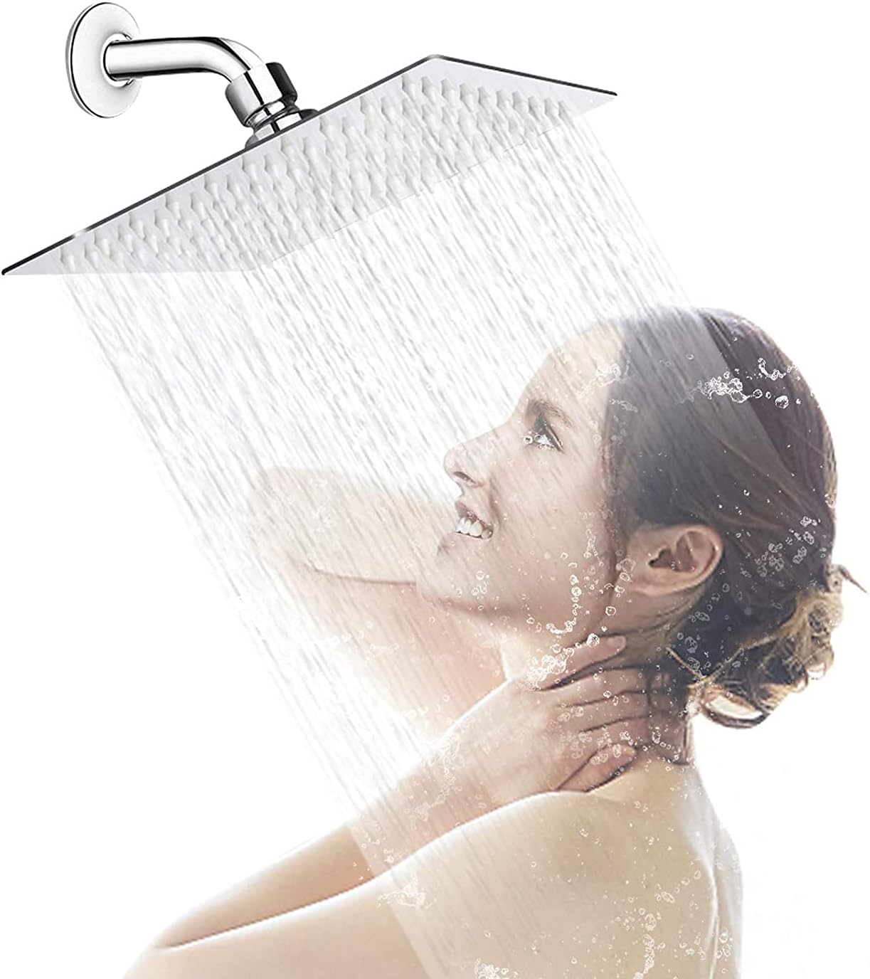 AWARA 16 Inch Rain Shower Head, Square Ultra Thin 304 Stainless Steel High Pressure Shower Head, Large Size Chrome Polish Rainfall Shower Head, Full Body Coverage Modern Waterfall Shower Head Pack of 2