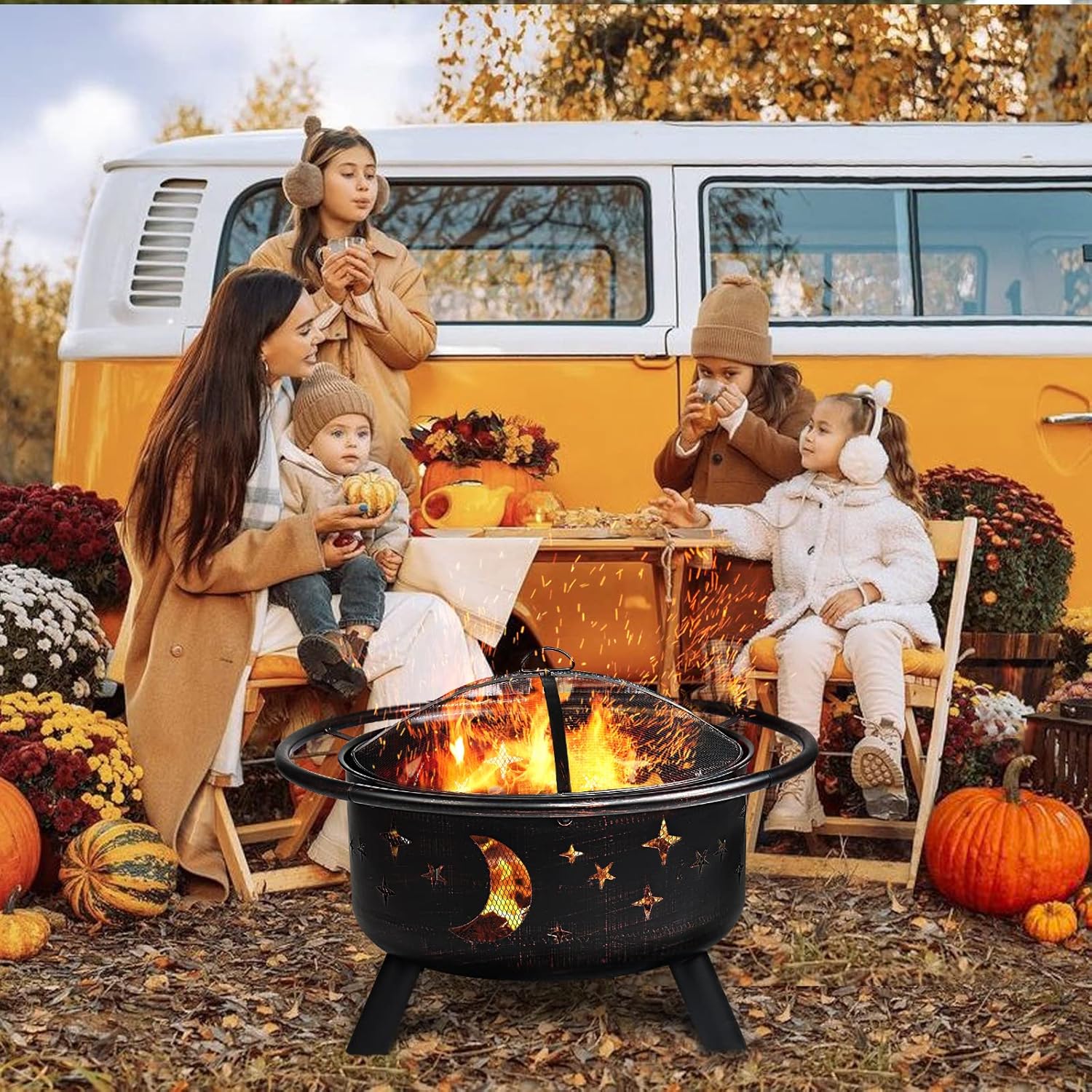 SINGLYFIRE 30 Inch Fire Pits for Outside Wood Burning Firepit Large Steel Outdoor Firepit Bowl for Patio Backyard Picnic Porch Garden with Waterproof Cover,Spark Screen, Poker