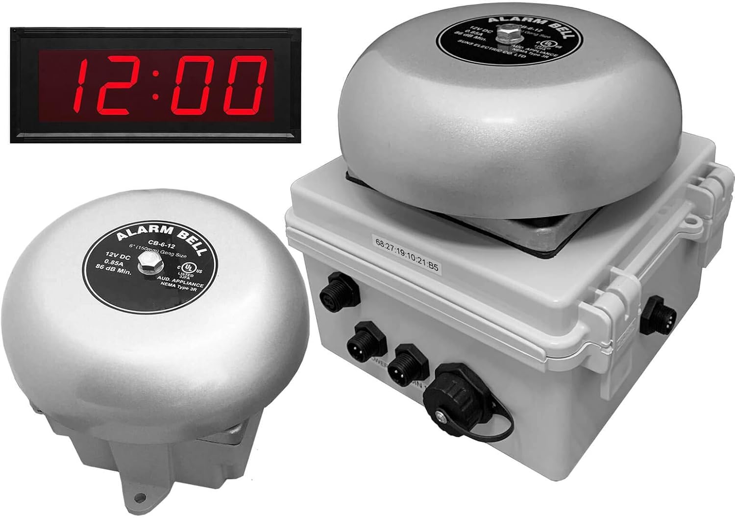 Linortek Netbell-K-E1-C Break Bell Clock System for School Factory Warehouse TCP/IP Web-Based Programmable Bell Timer Controller Plug & Play 4 Inch Network LED Digital Clock (2 Bells w/ 1 Clock)