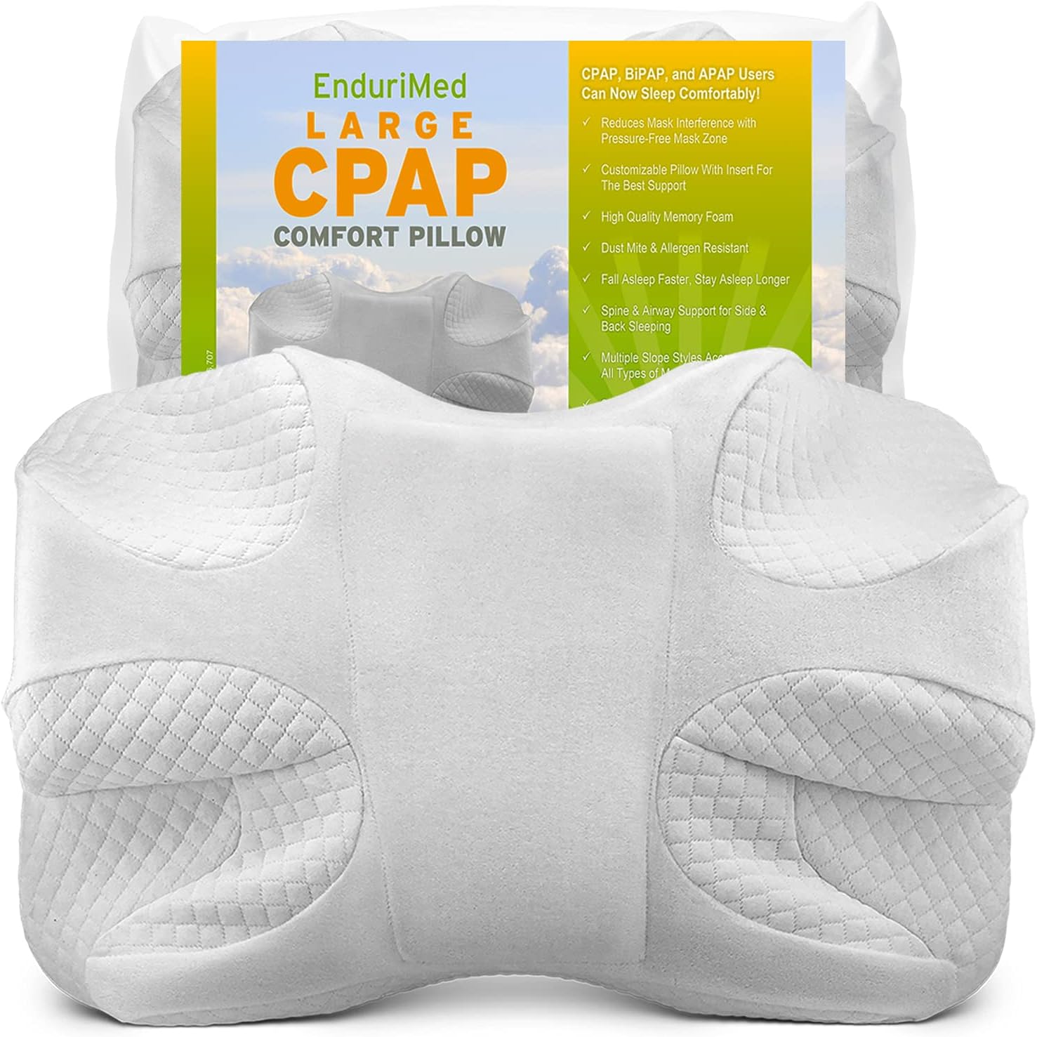 EnduriMed Memory Foam CPAP Pillow for Side Sleepers w/ Pillow Case - Reduces Full Mask Pressure & Air Leaks - Adjustable Height - Max Comfort CPAP Pillows for Stomach, Side, and Back Sleepers